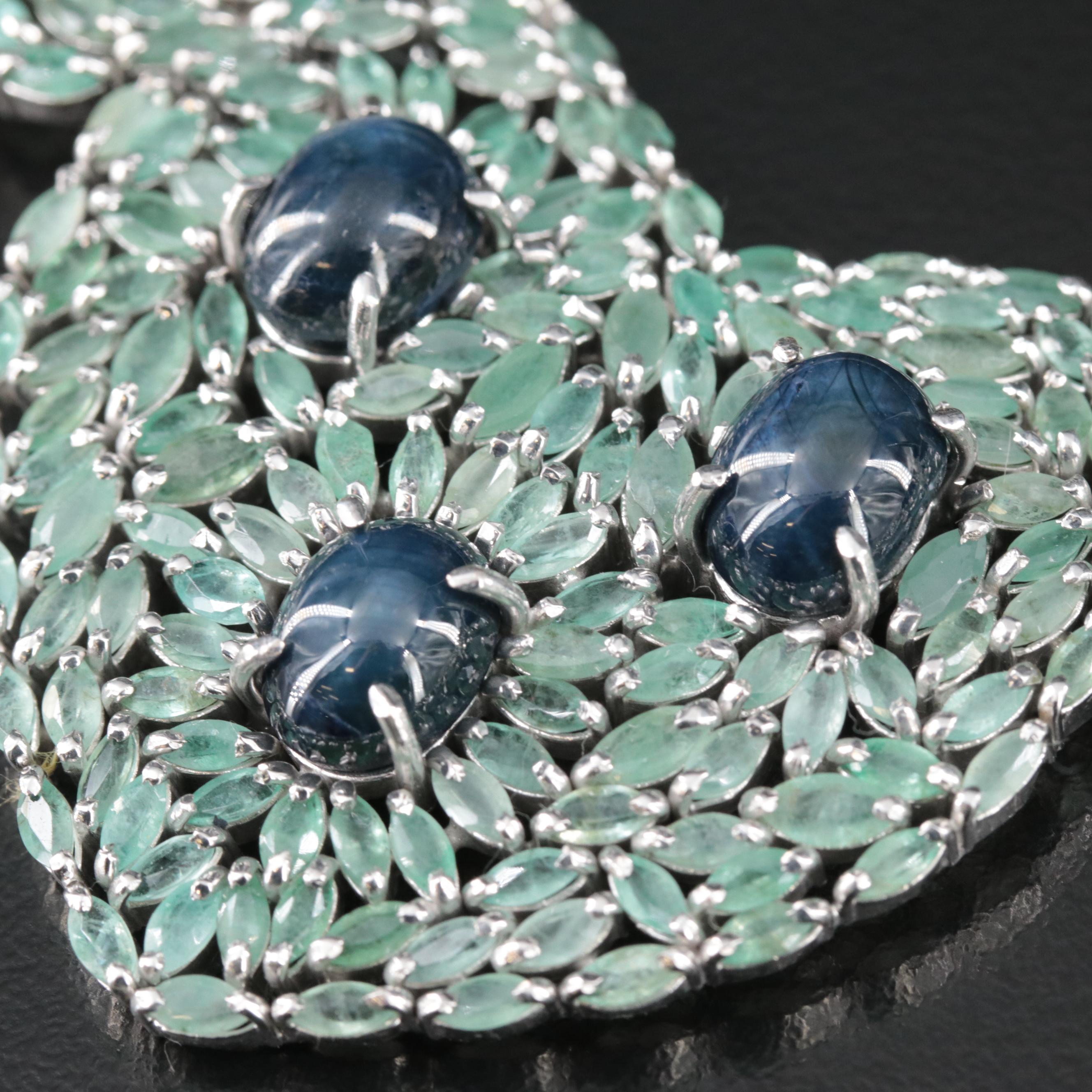 Sterling Star Sapphire and Emerald Necklace