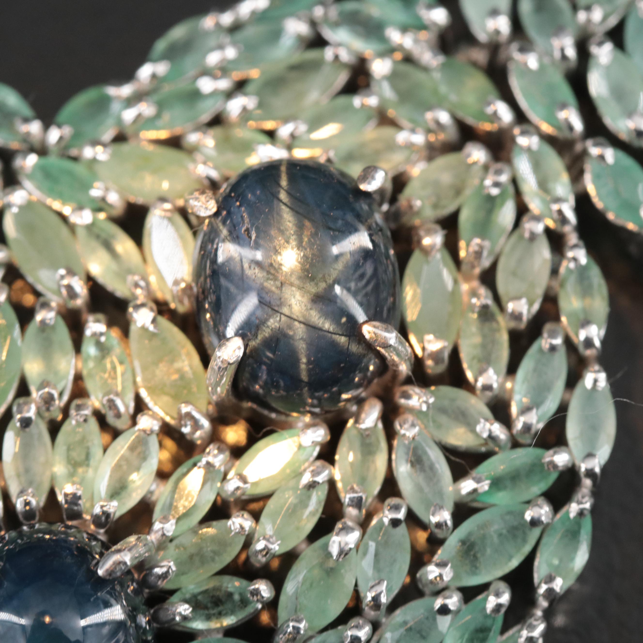 Sterling Star Sapphire and Emerald Necklace