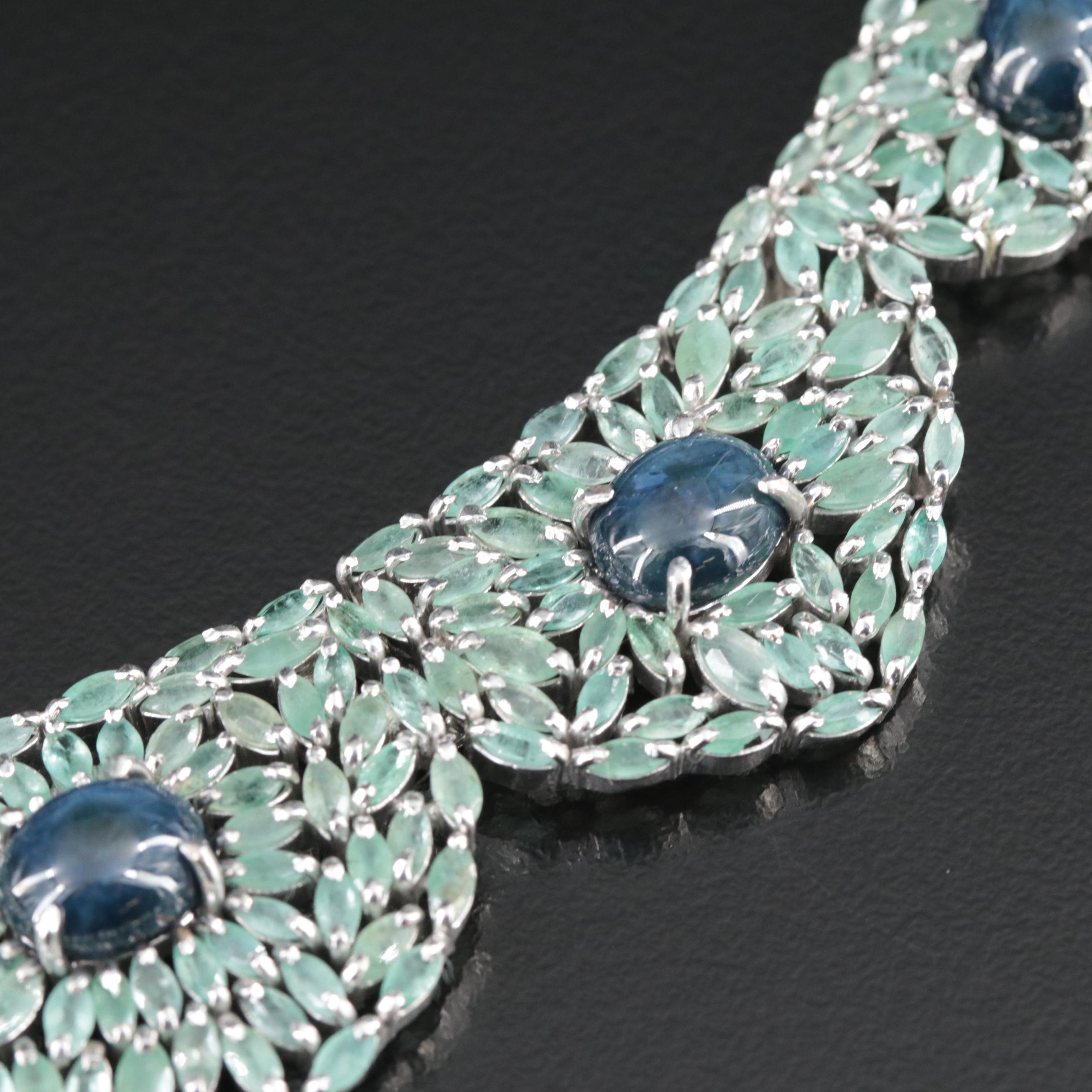 Sterling Star Sapphire and Emerald Necklace