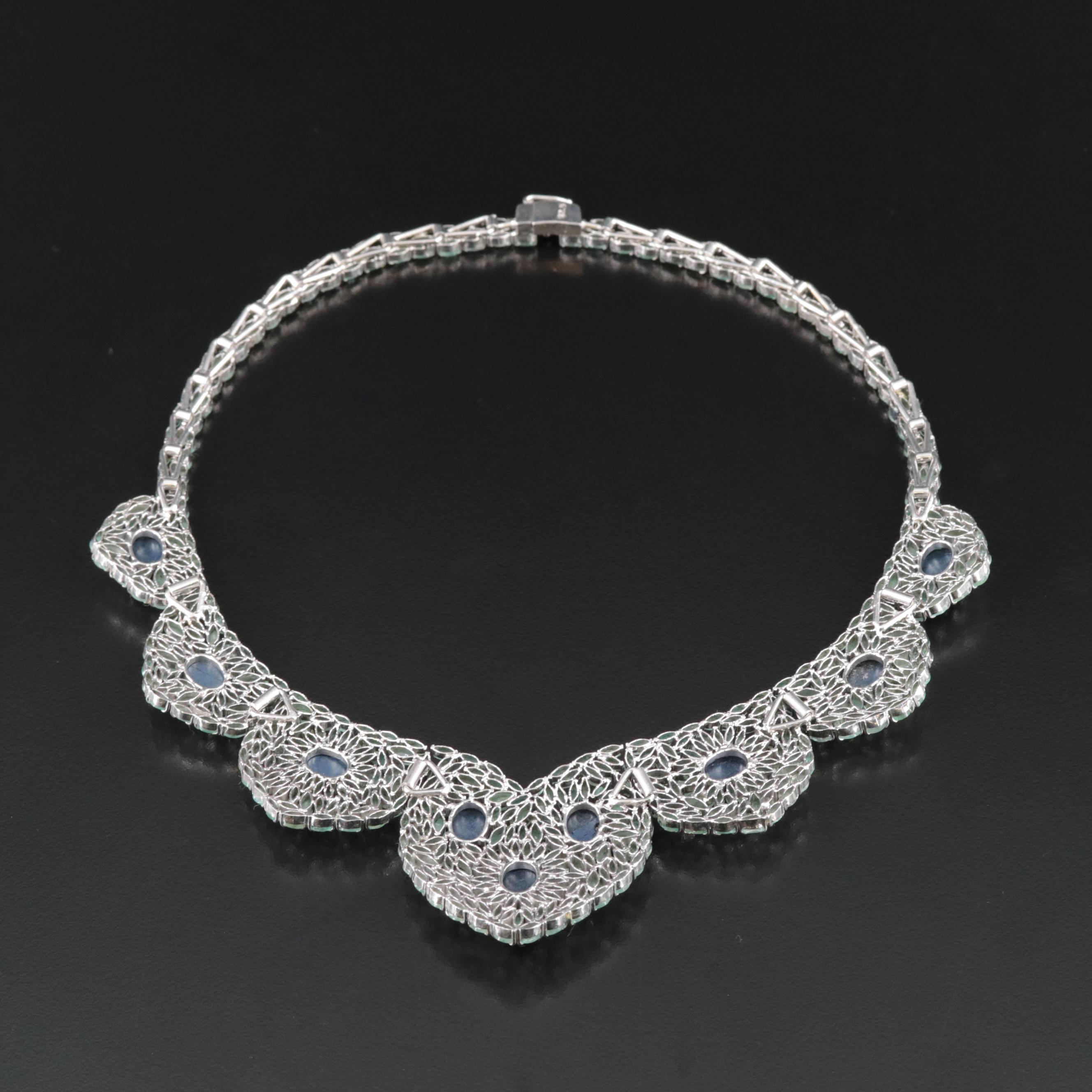 Sterling Star Sapphire and Emerald Necklace