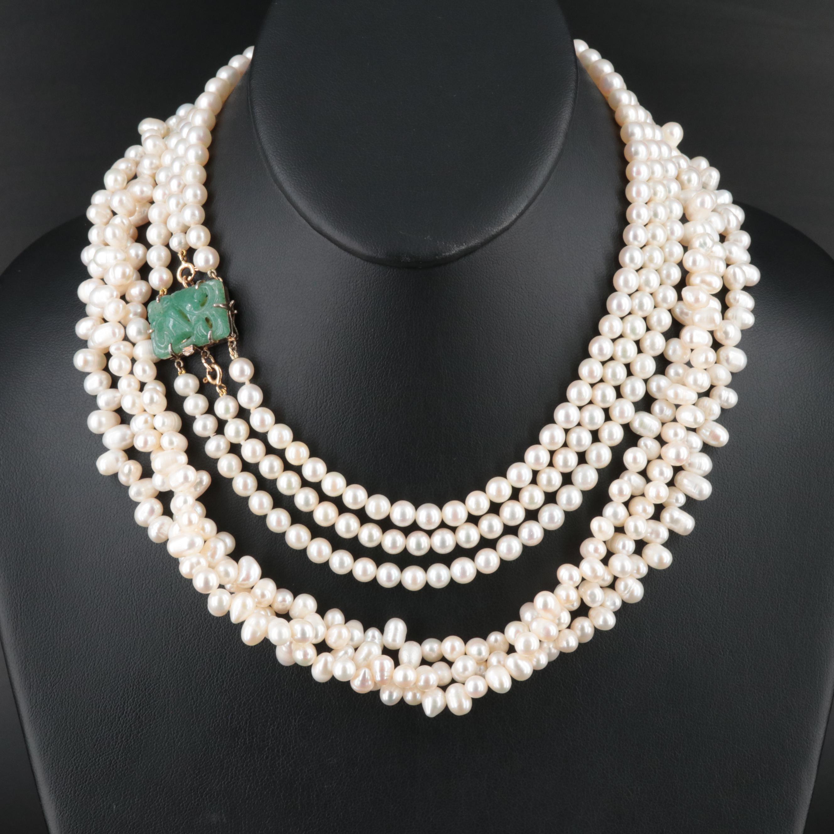 Tiered Triple Strand Pearl and Aventurine Quartz Necklace