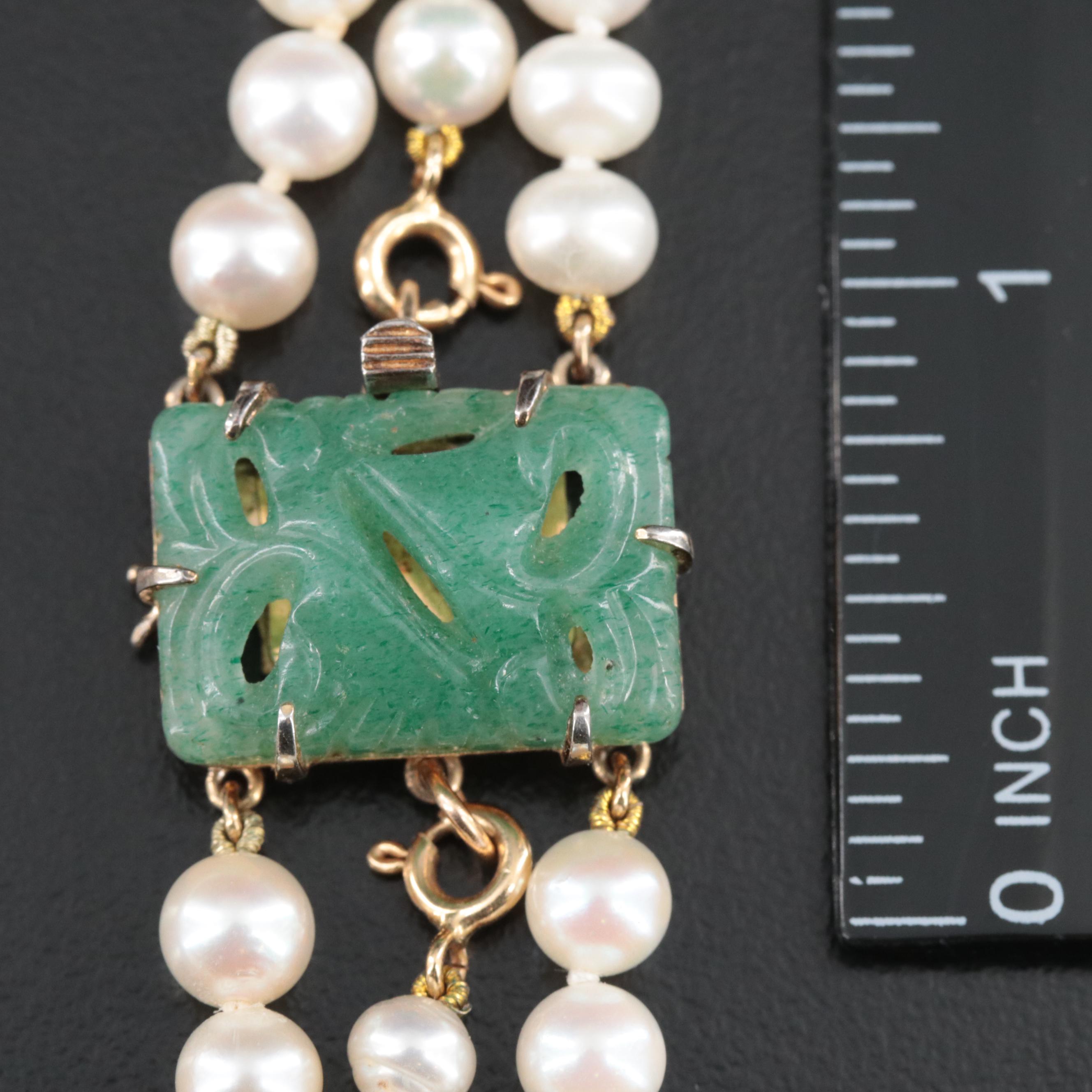 Tiered Triple Strand Pearl and Aventurine Quartz Necklace