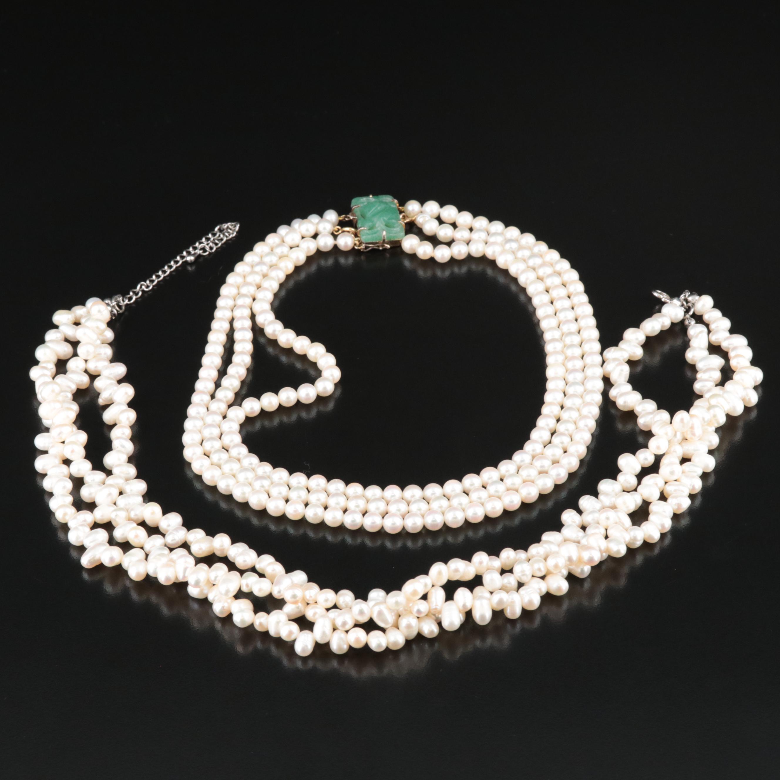 Tiered Triple Strand Pearl and Aventurine Quartz Necklace