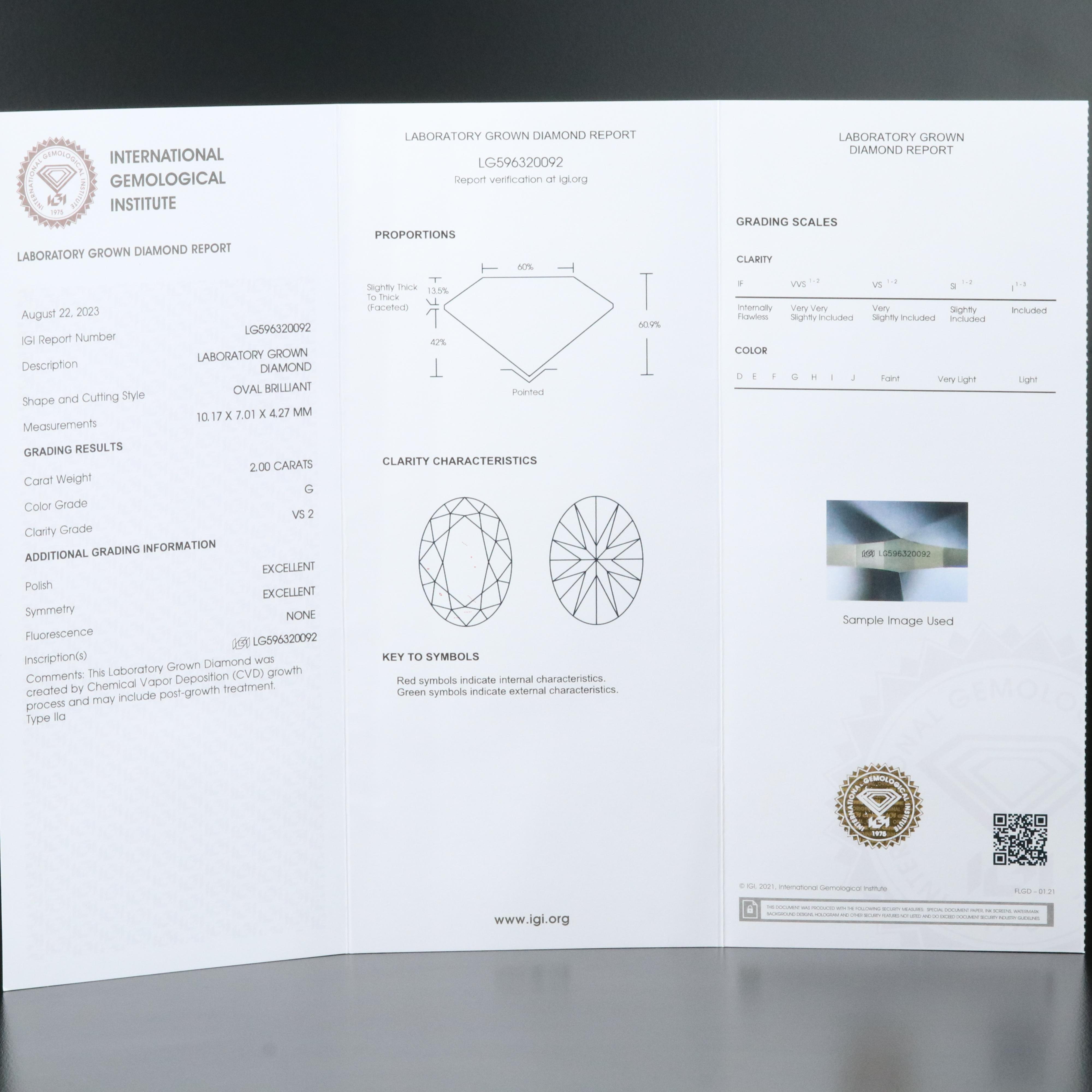 Loose 2.00 CT Lab Grown Diamond with IGI Report