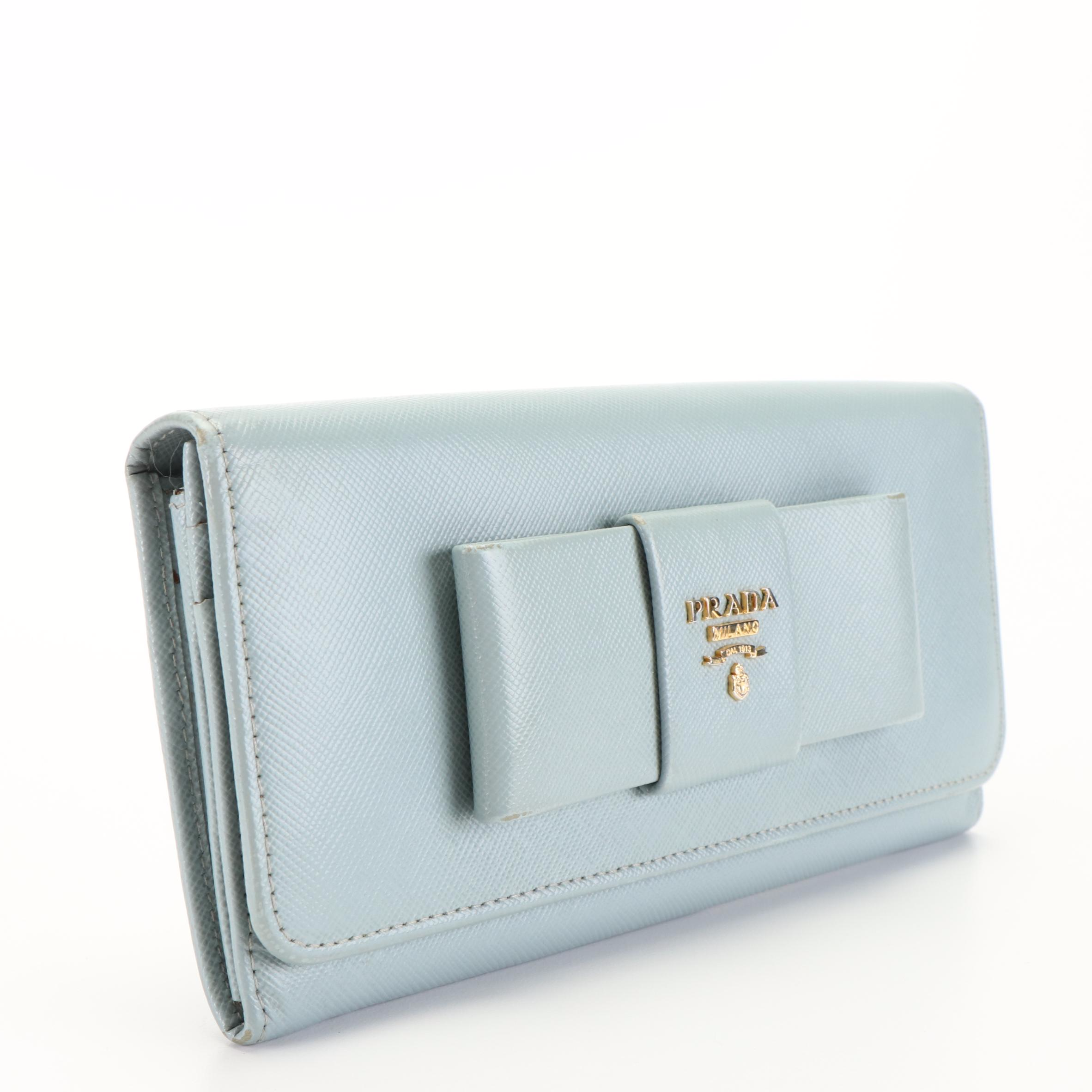 Prada Bow Accented Saffiano Leather Continental Wallet