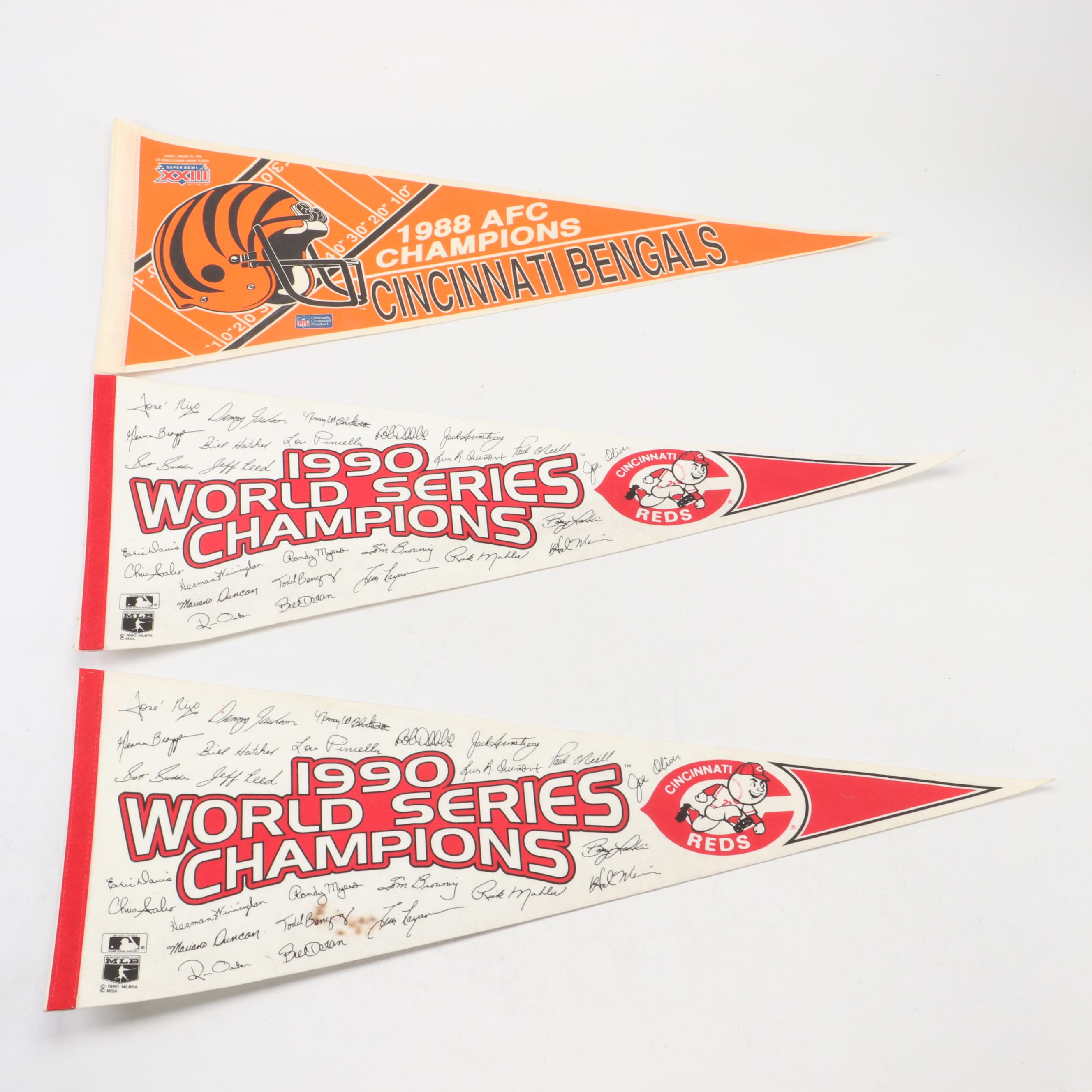 Cincinnati Bengals and 1990 World Series Cincinnati Reds Felt Pennants
