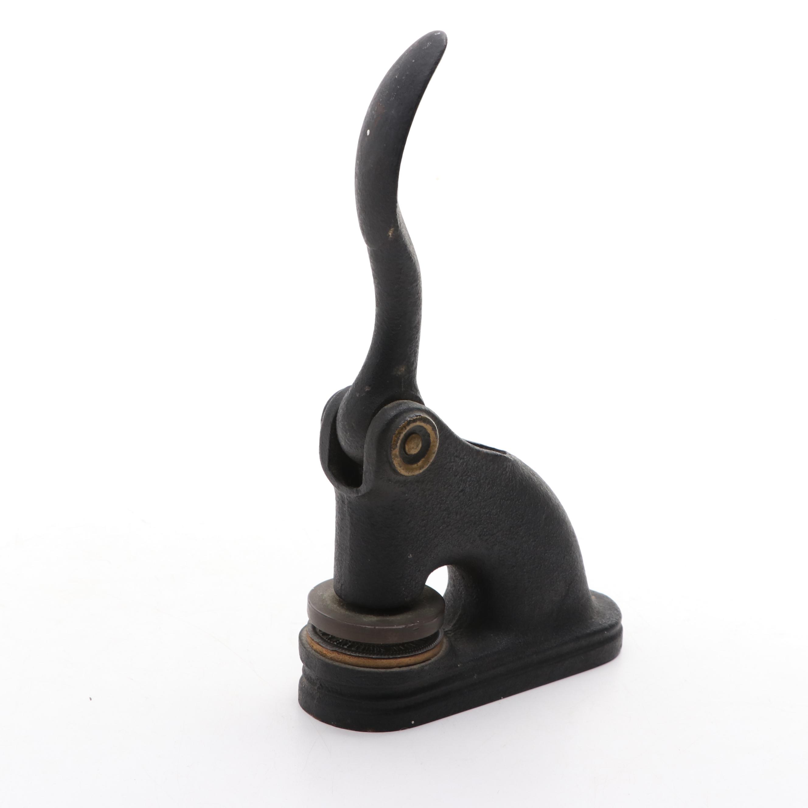 Cast Iron Embossing Notary Seal Press, Mid 20th Century