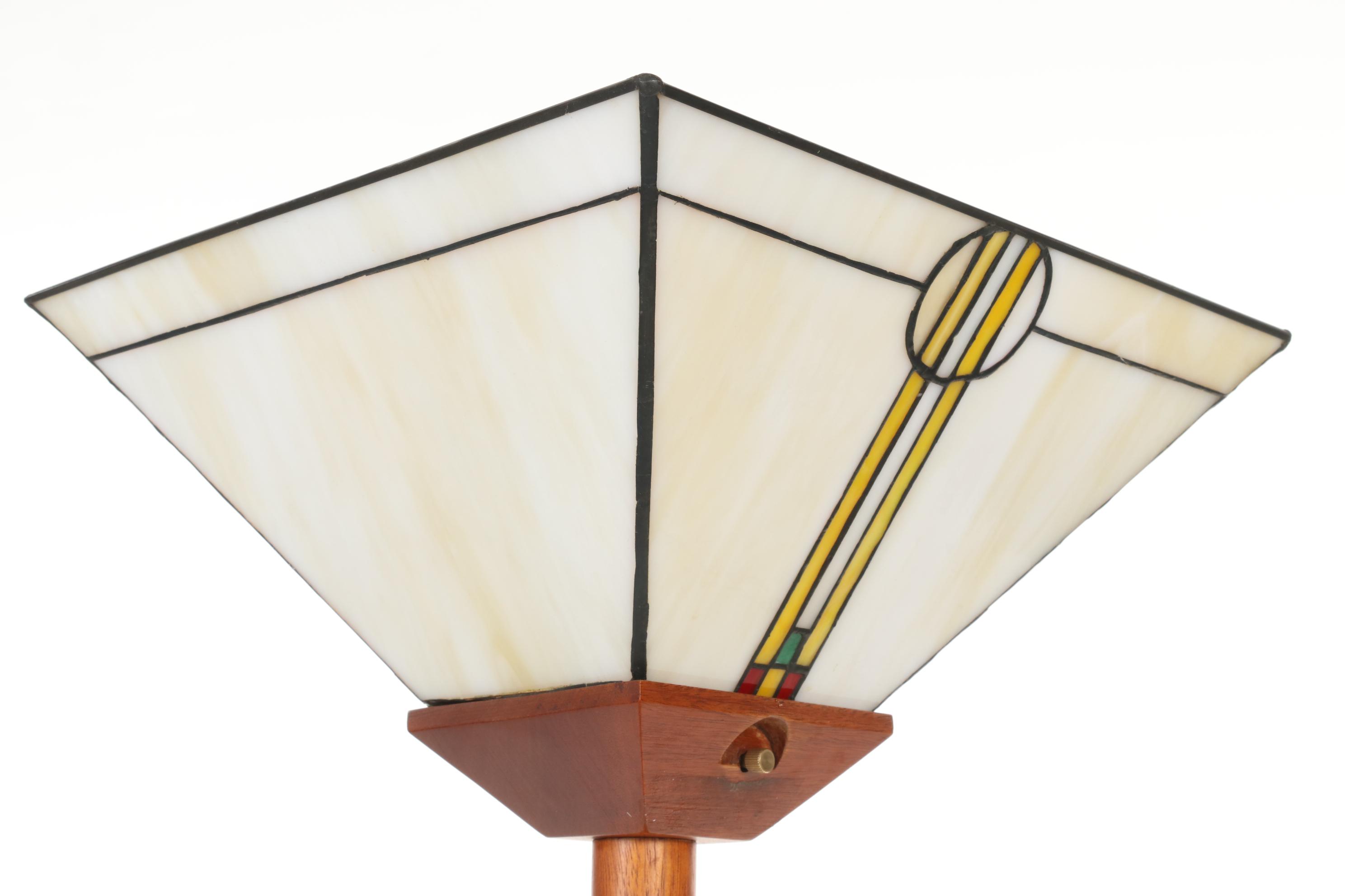 Prairie Style Wood and Acrylic Torchiere Lamp, Late 20th Century