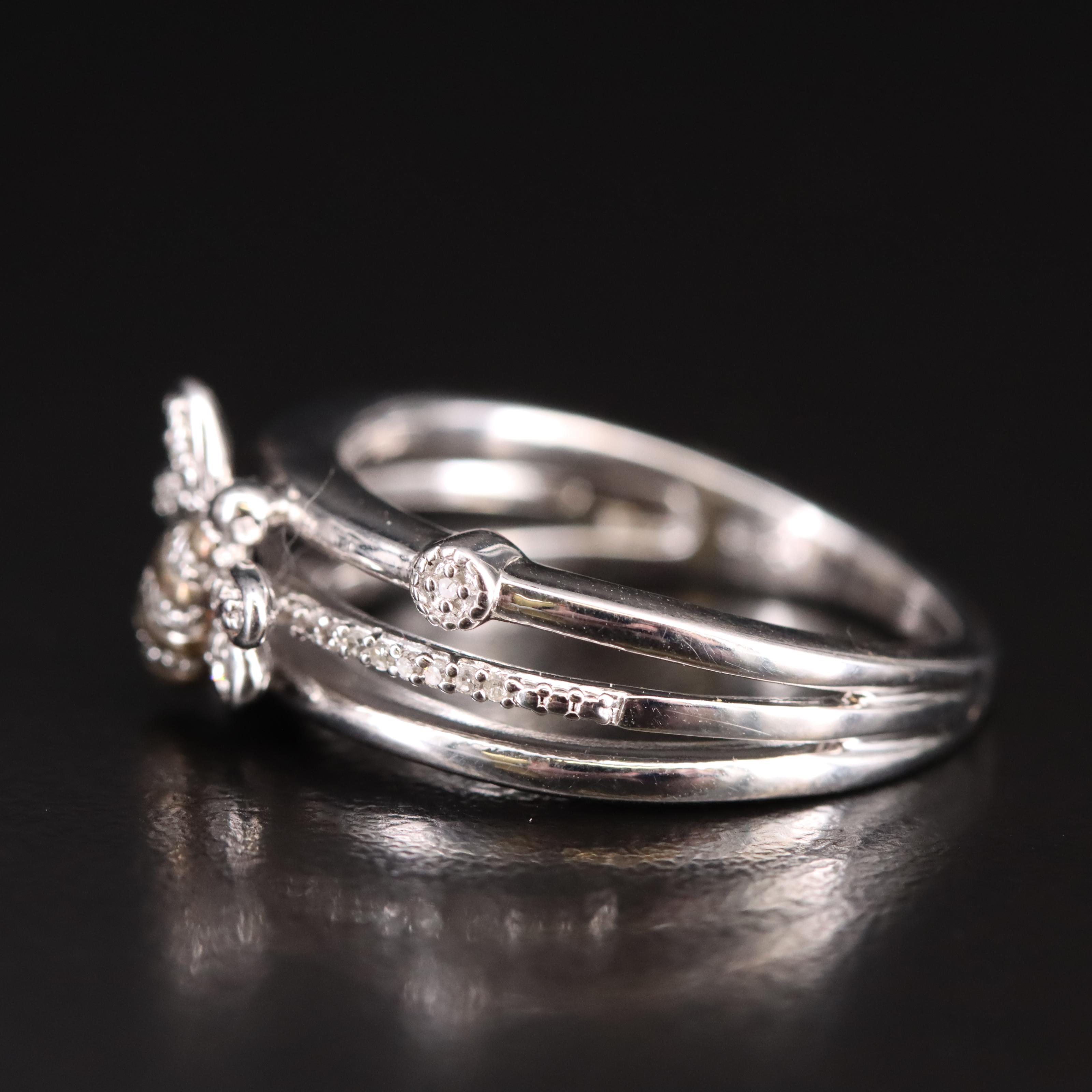 Sterling Diamond Bee Ring with 10K Accents