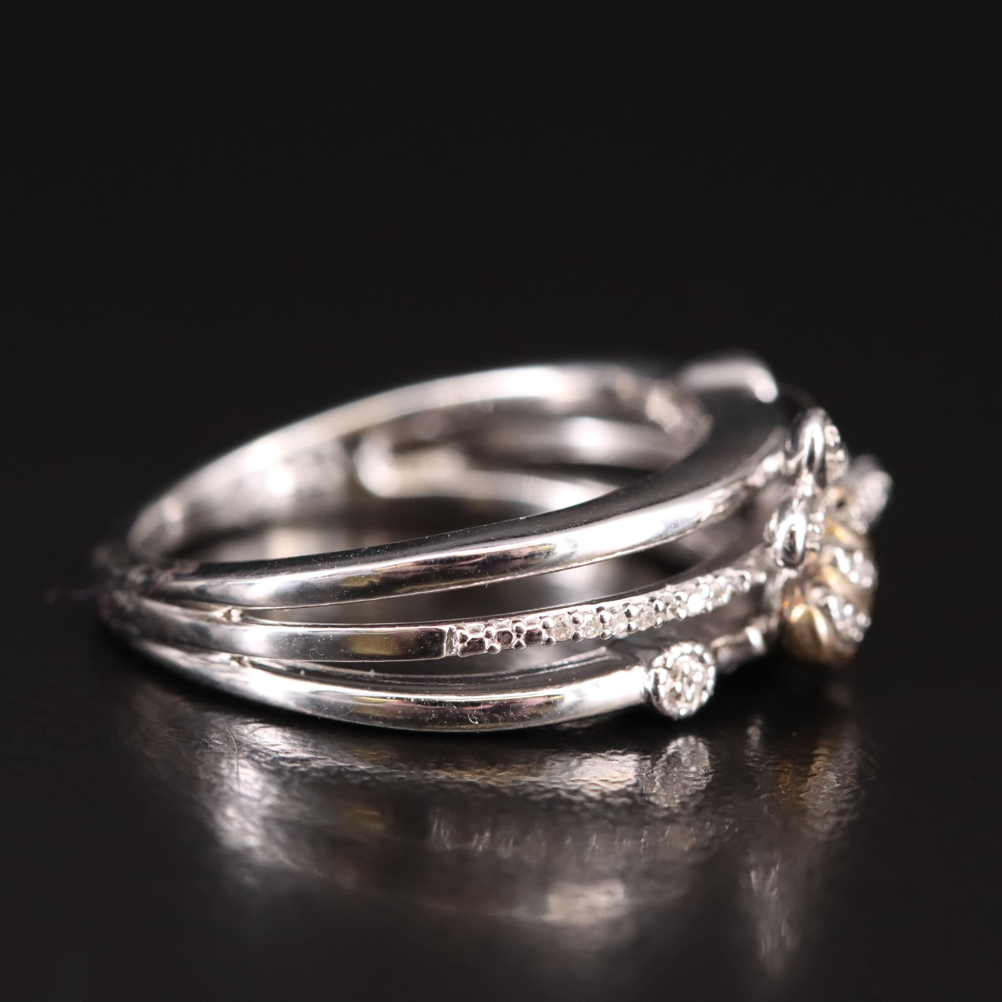 Sterling Diamond Bee Ring with 10K Accents