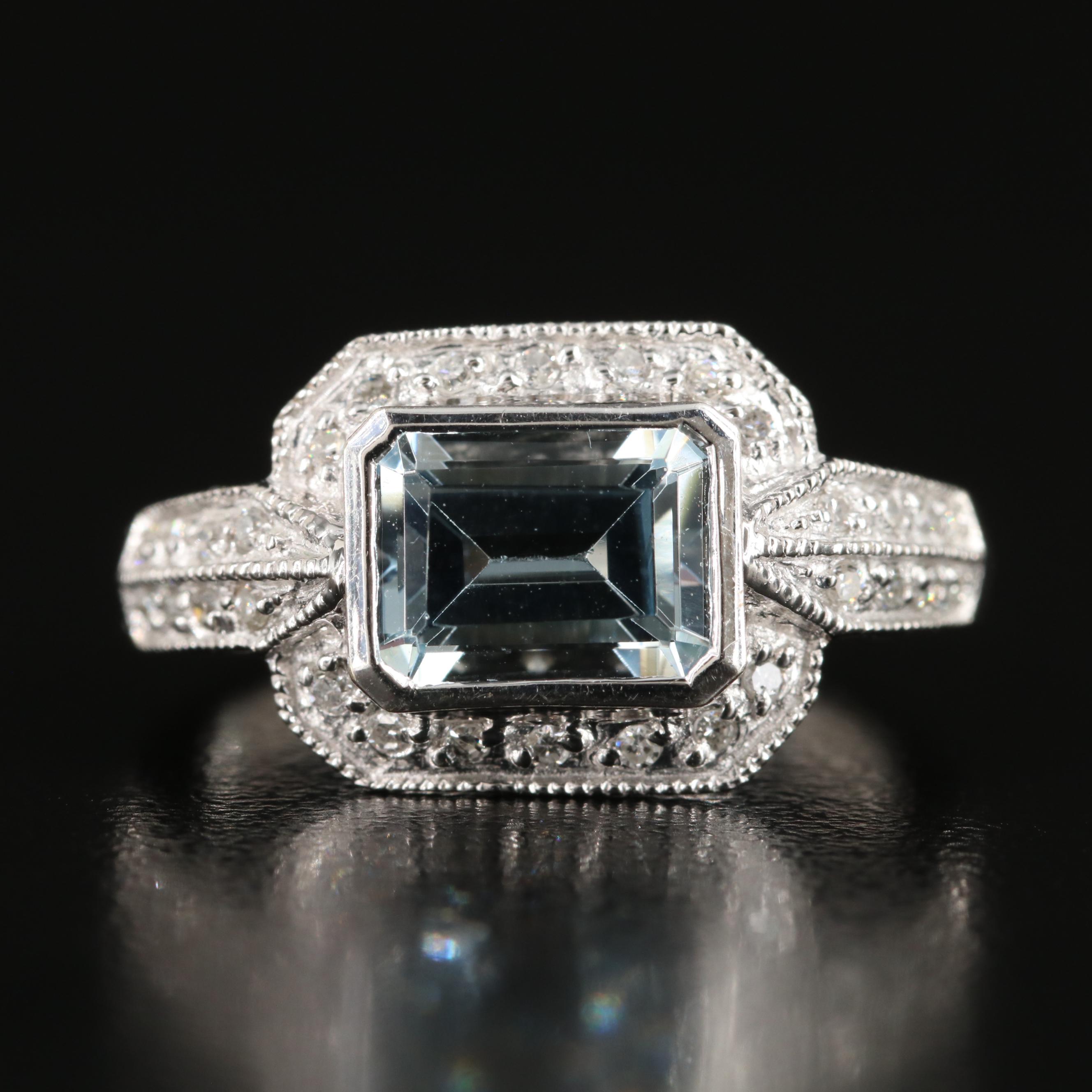 14K Aquamarine and Diamond Ring