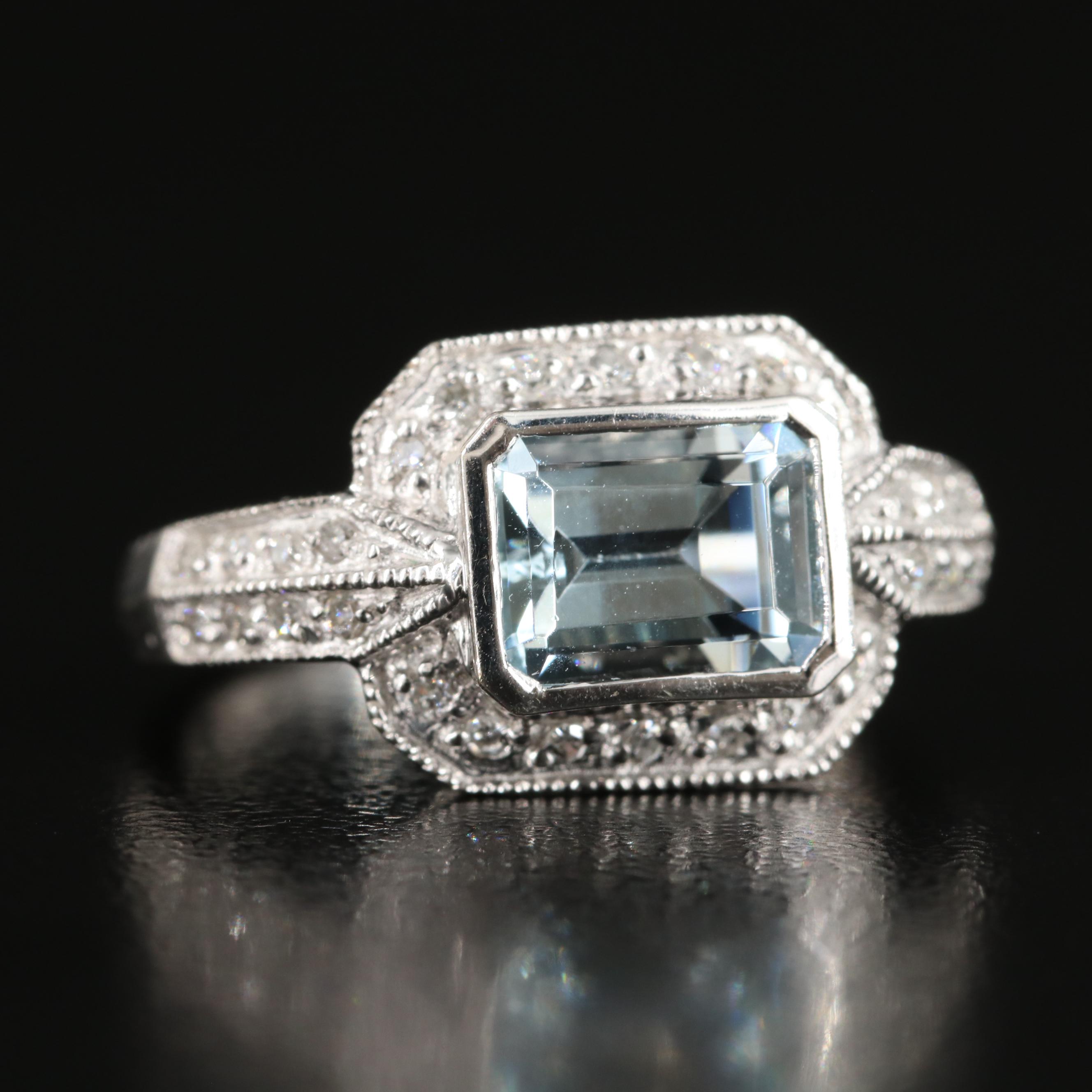 14K Aquamarine and Diamond Ring