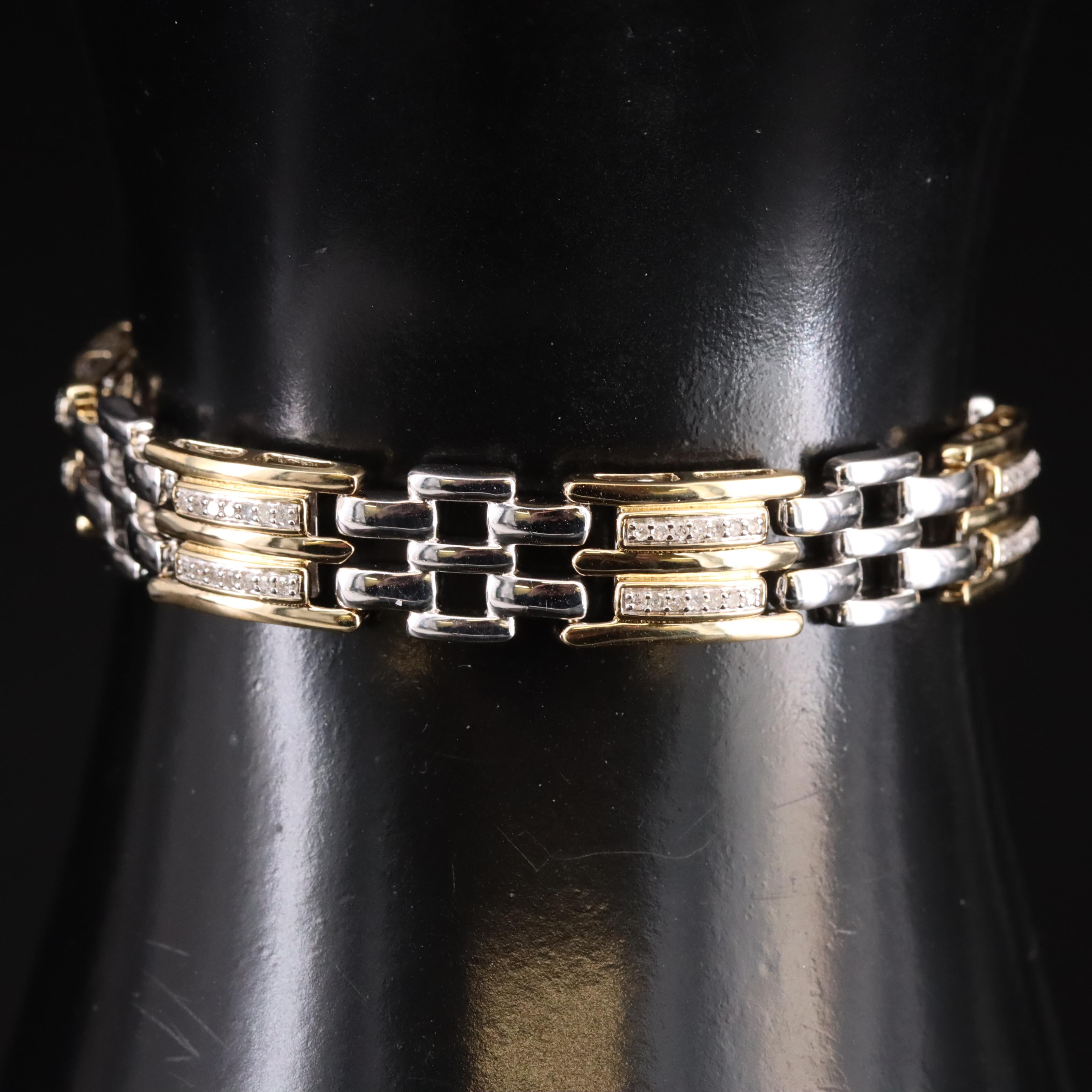 Sterling Diamond Panther Link Bracelet