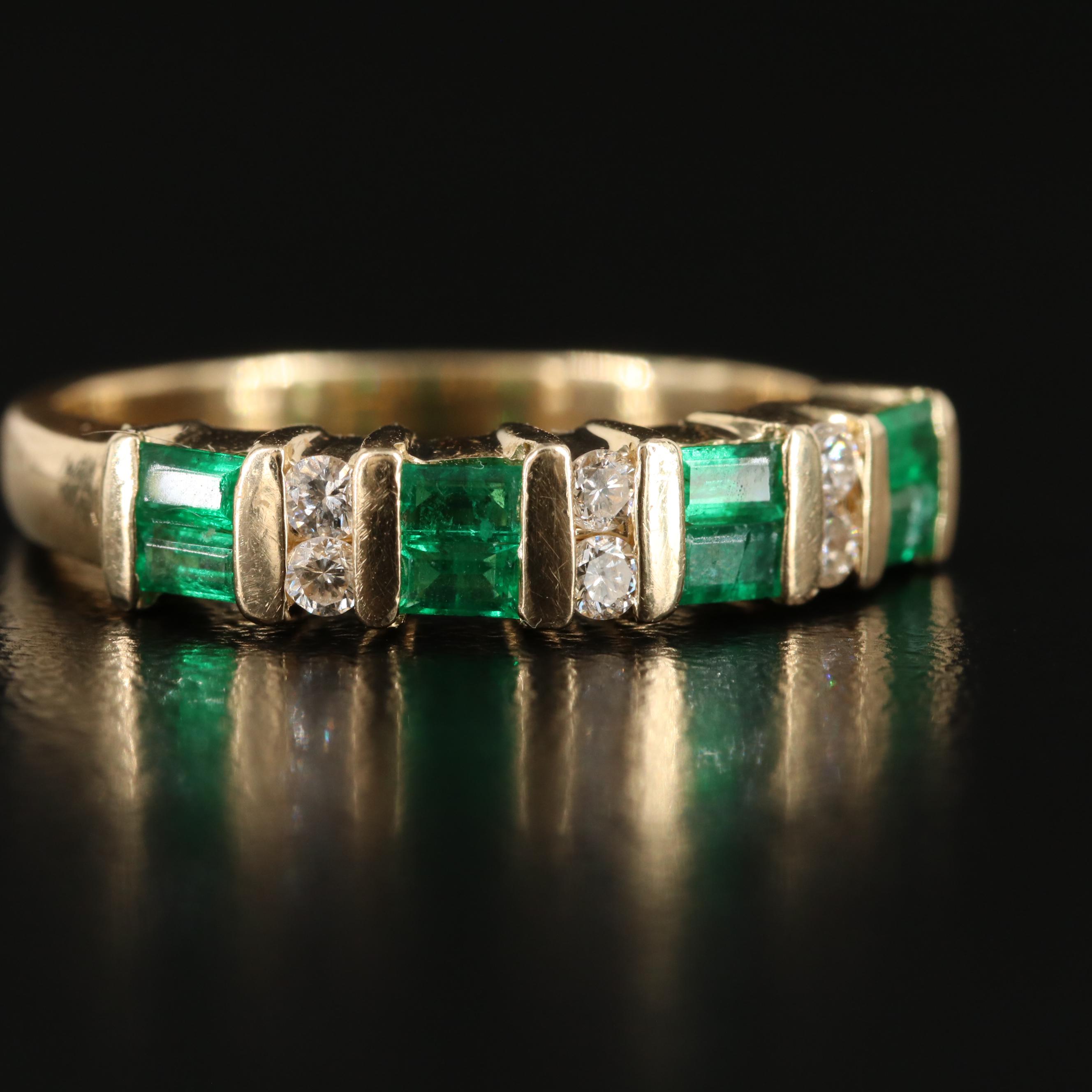 14K Emerald and Diamond Band