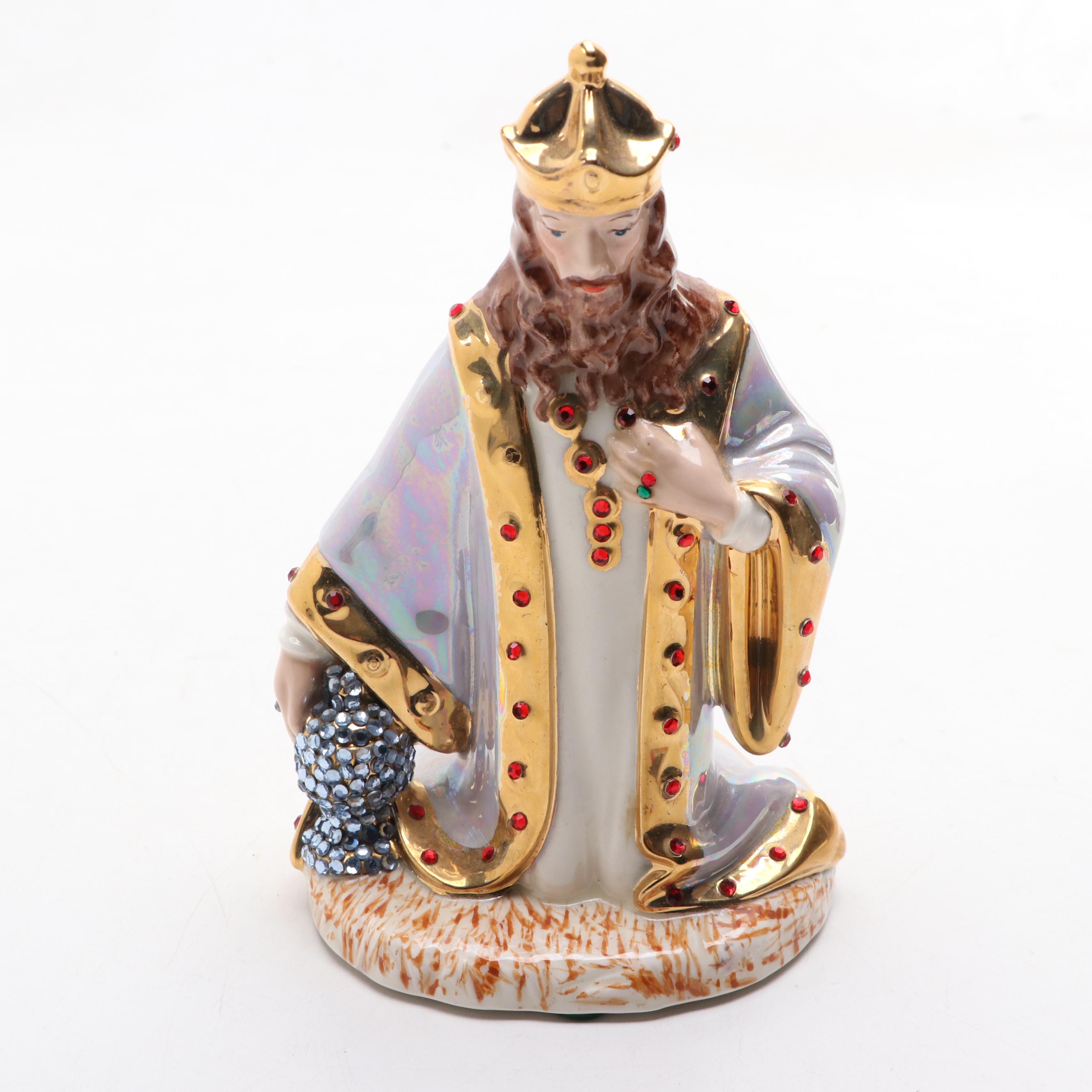 Holland Mold Hand-Painted Lustreware and Gilt Ceramic Nativity Figurines