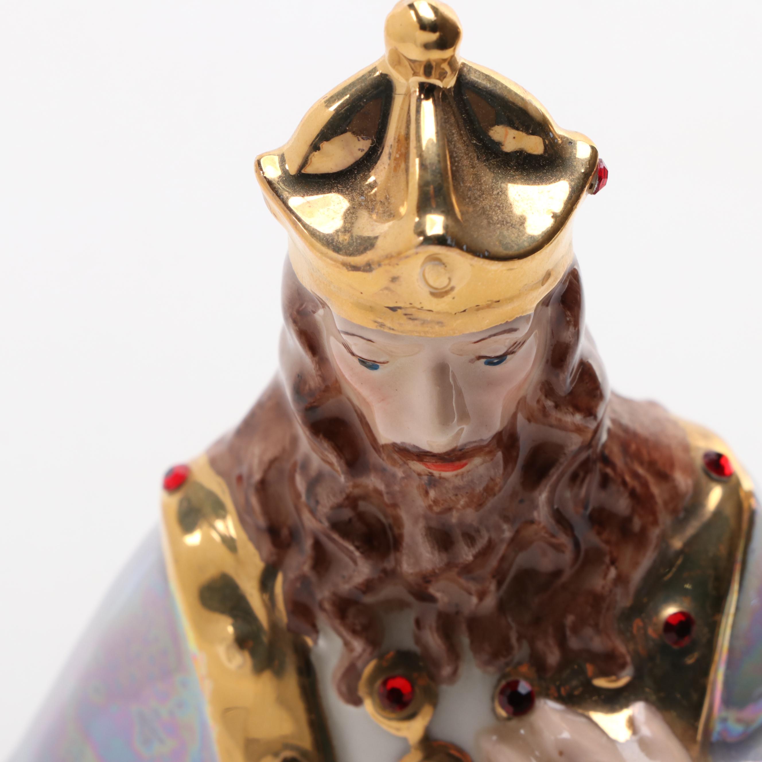 Holland Mold Hand-Painted Lustreware and Gilt Ceramic Nativity Figurines