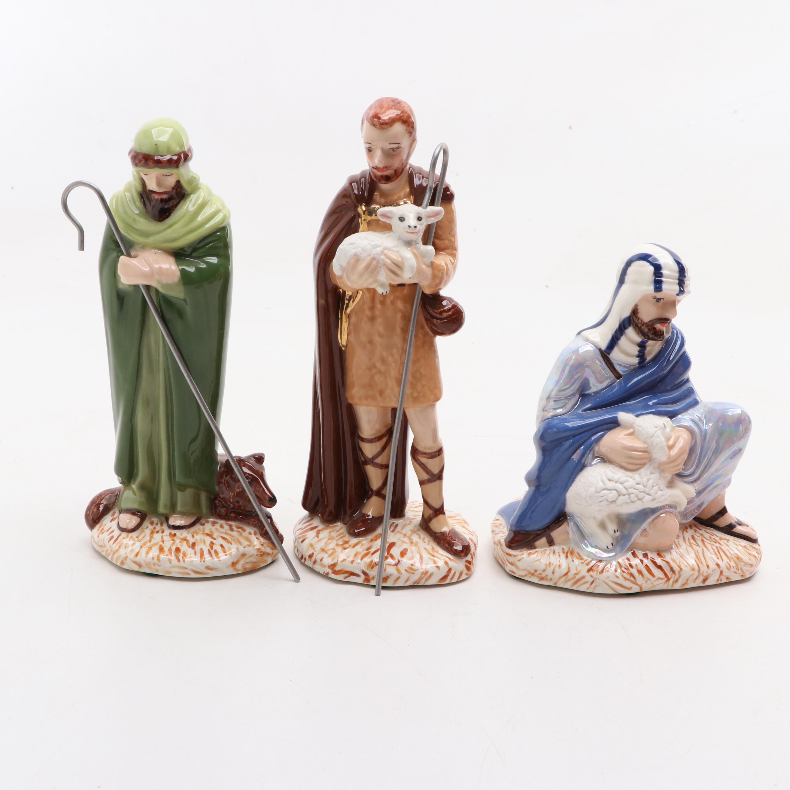 Holland Mold Hand-Painted Lustreware and Gilt Ceramic Nativity Figurines
