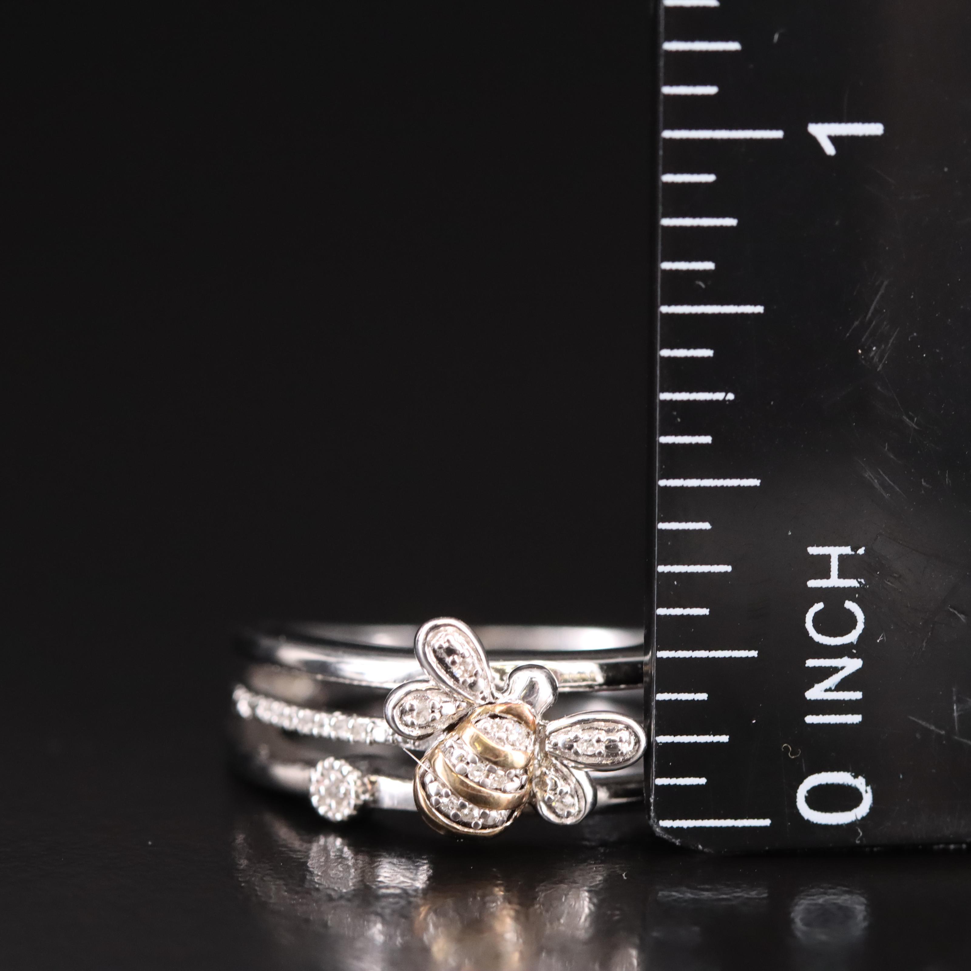 Sterling Diamond Bee Ring with 10K Accent