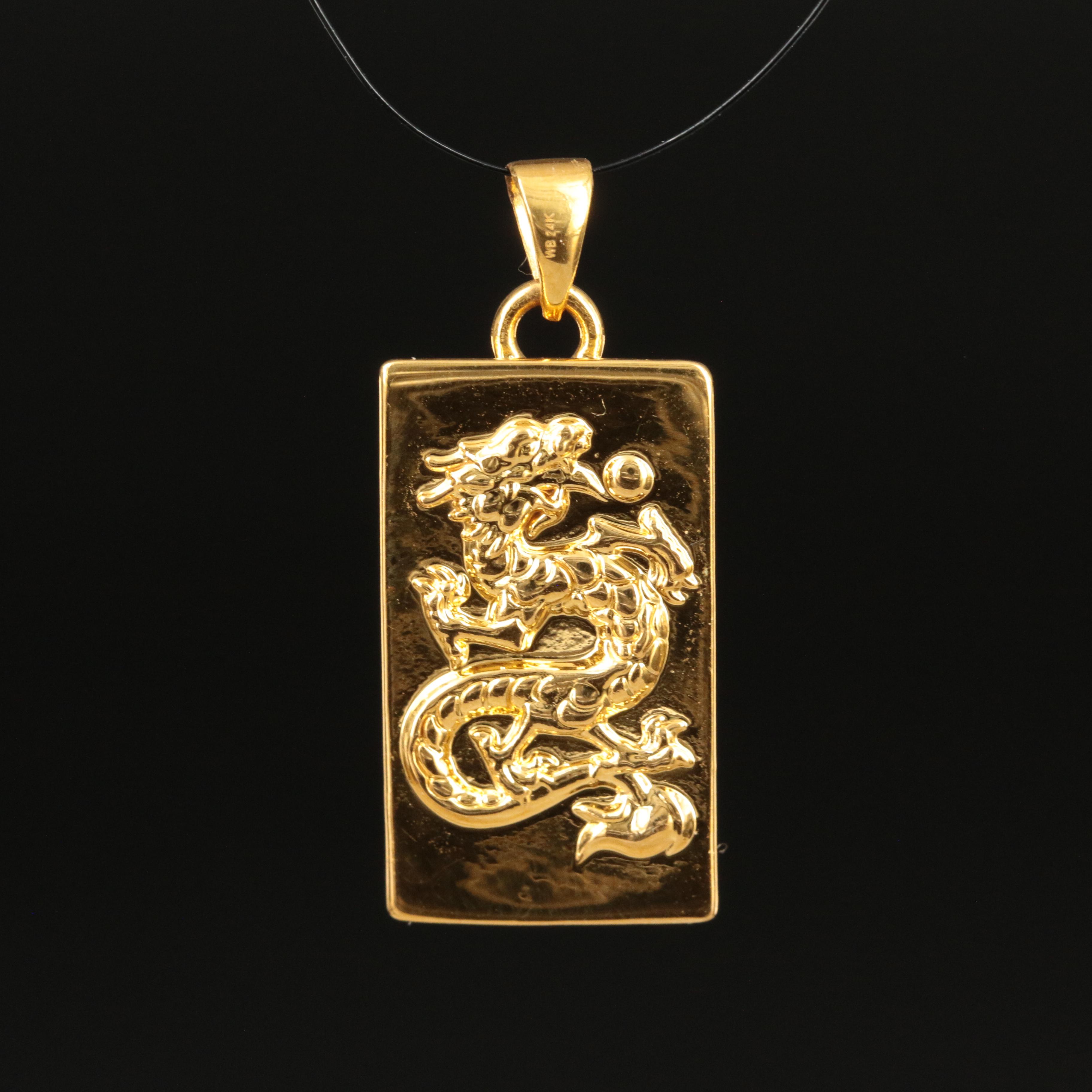 24K Dragon Replica Ingot Pendant