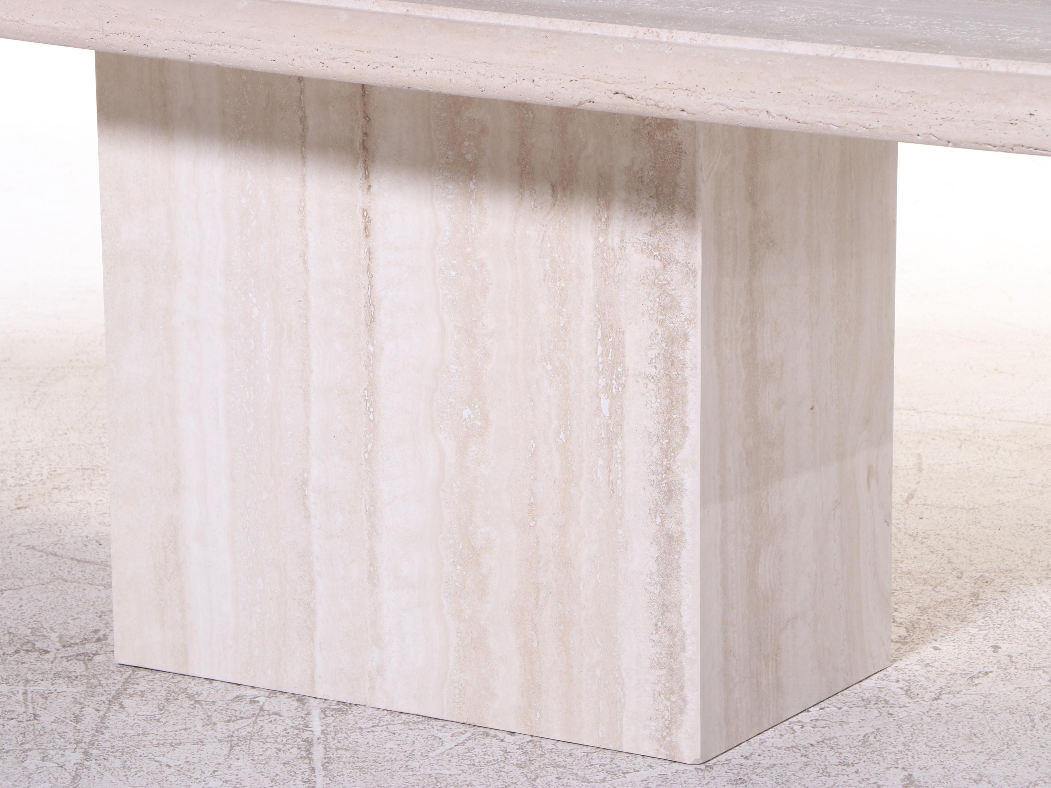 Italian Modern Solid Travertine Pedestal Dining Table