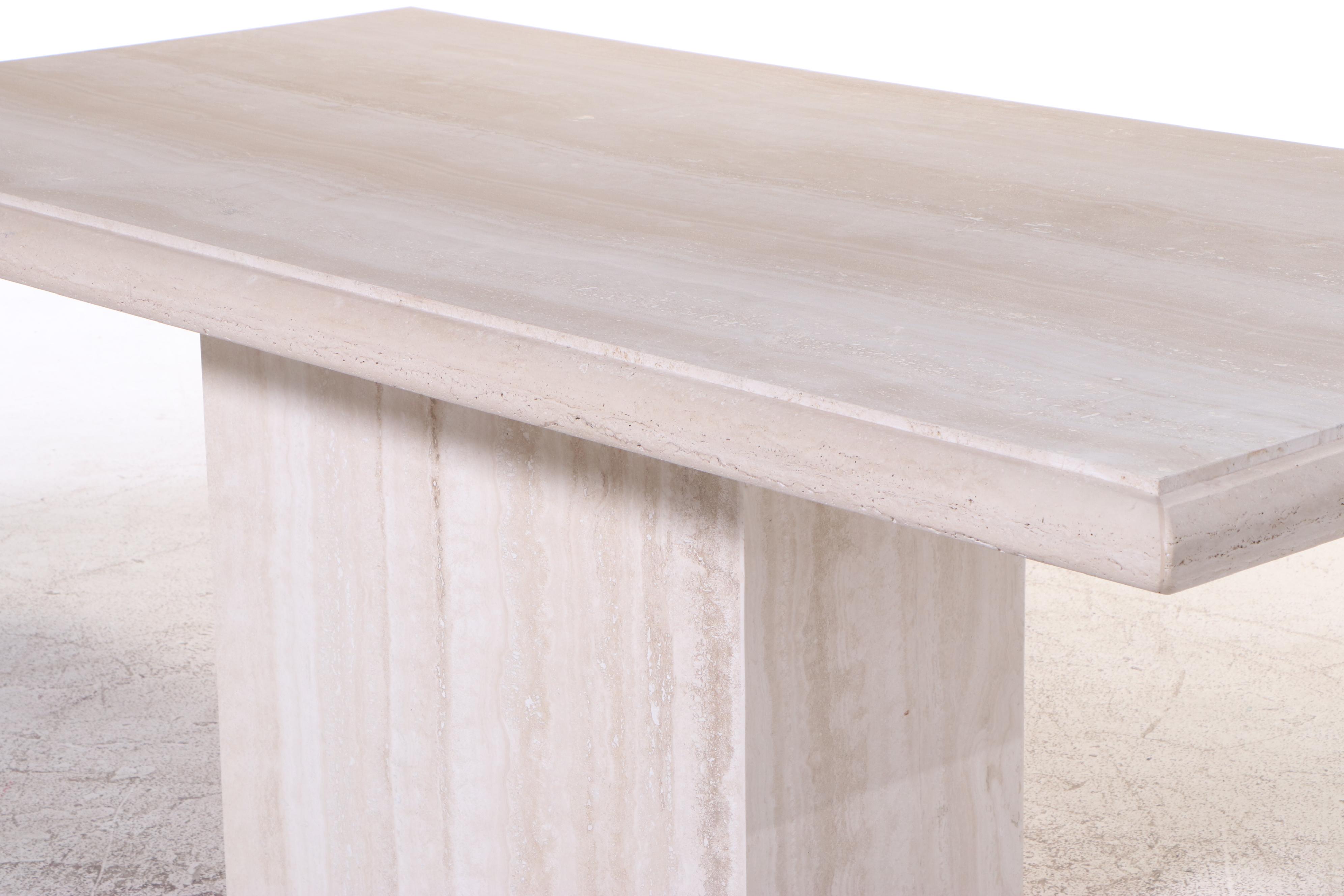 Italian Modern Solid Travertine Pedestal Dining Table