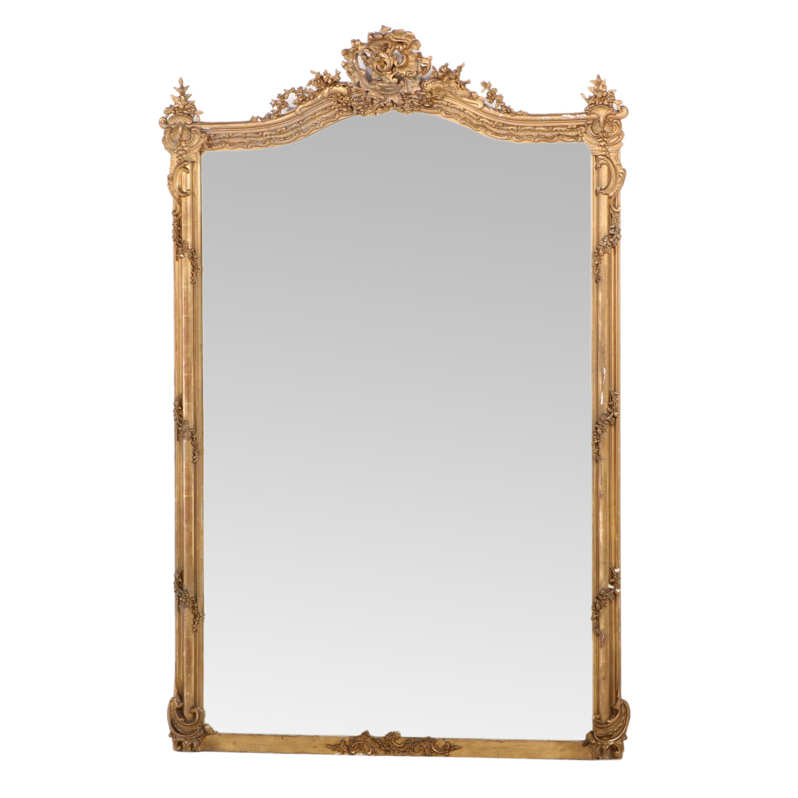 Large-Scale Rococo Style Gilt Composition over Wood Wall Mirror, Early 20th C