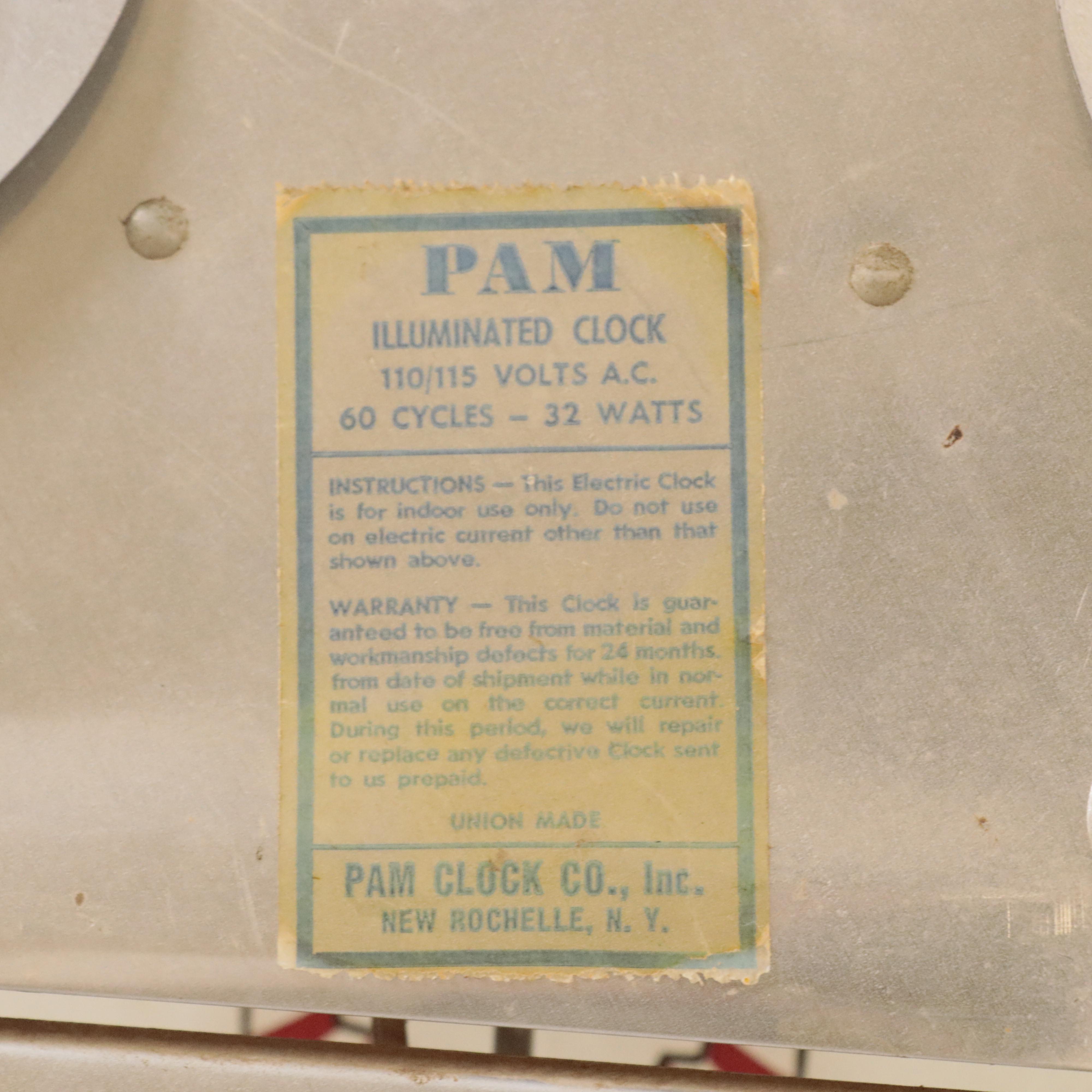 Pam Clock Co. Illuminated "Wayne Feeds" Wall Clock, Mid-20th Century Clocks