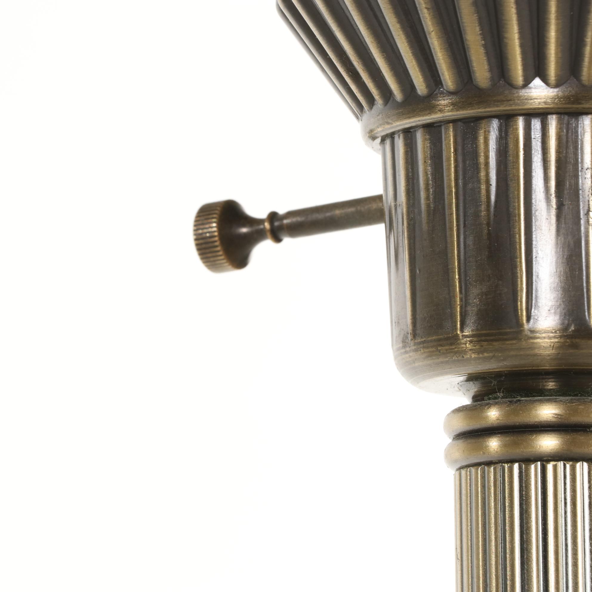 Ribbed Metal and Green Dimpled Glass Torchiere Floor Lamp, 2000