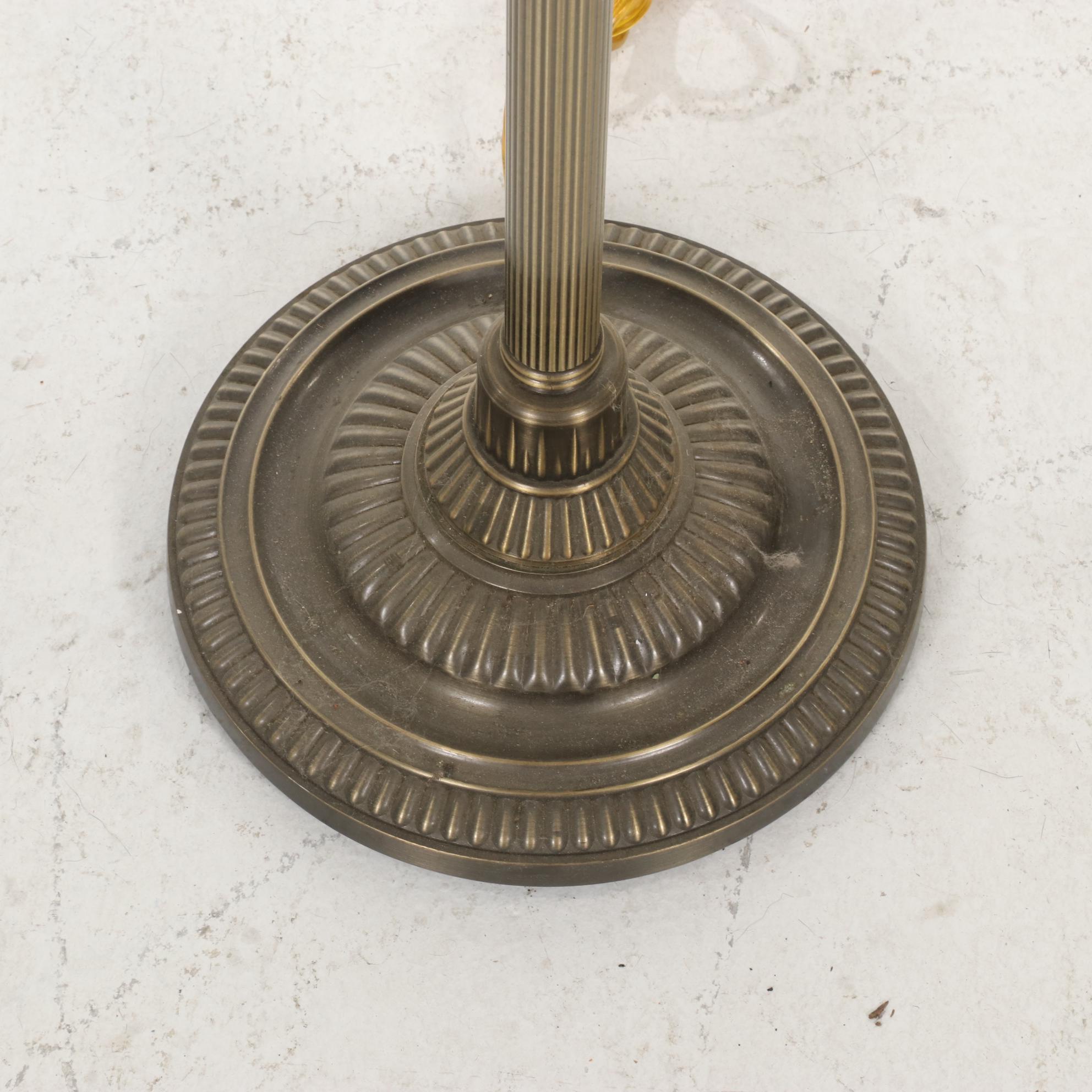 Ribbed Metal and Green Dimpled Glass Torchiere Floor Lamp, 2000