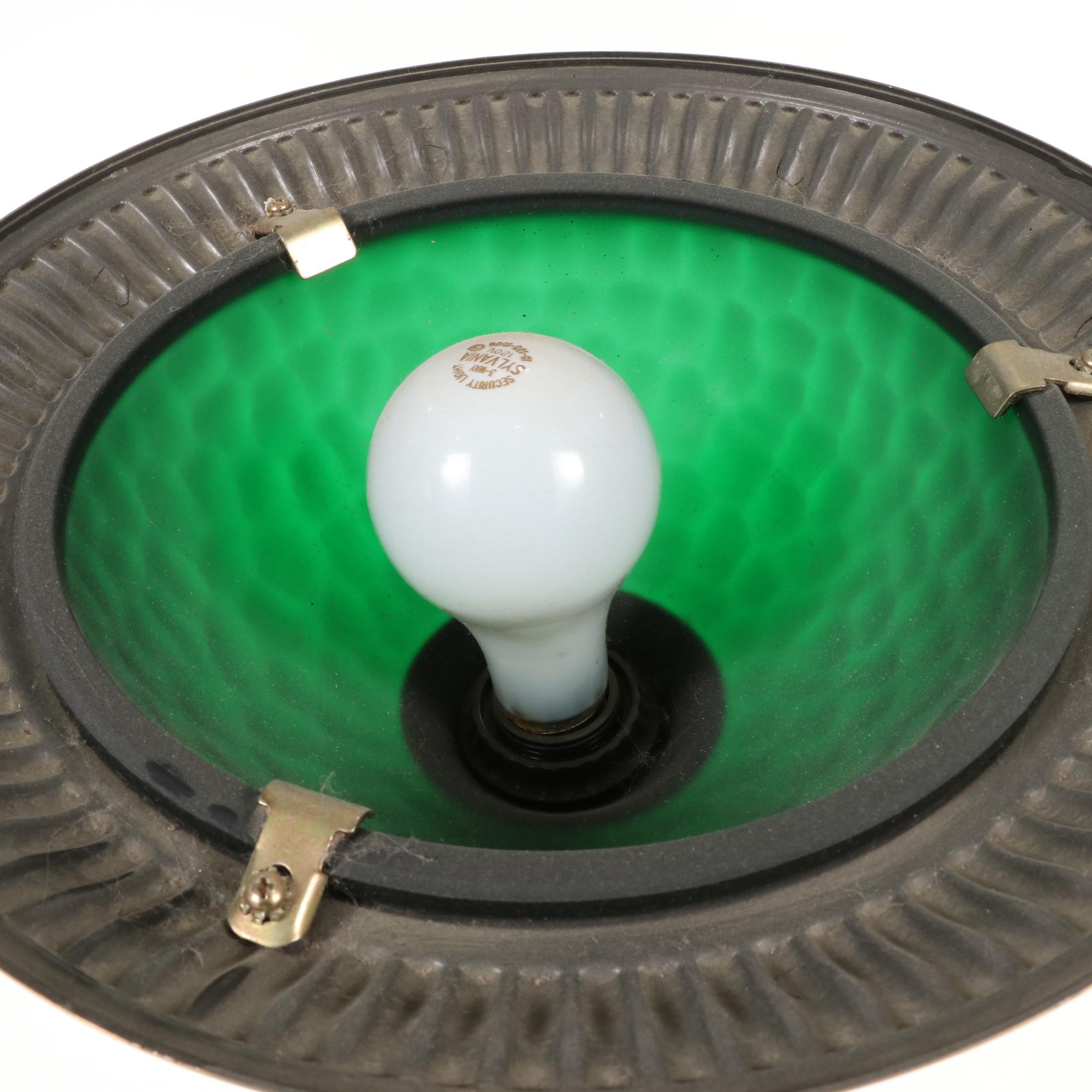 Ribbed Metal and Green Dimpled Glass Torchiere Floor Lamp, 2000