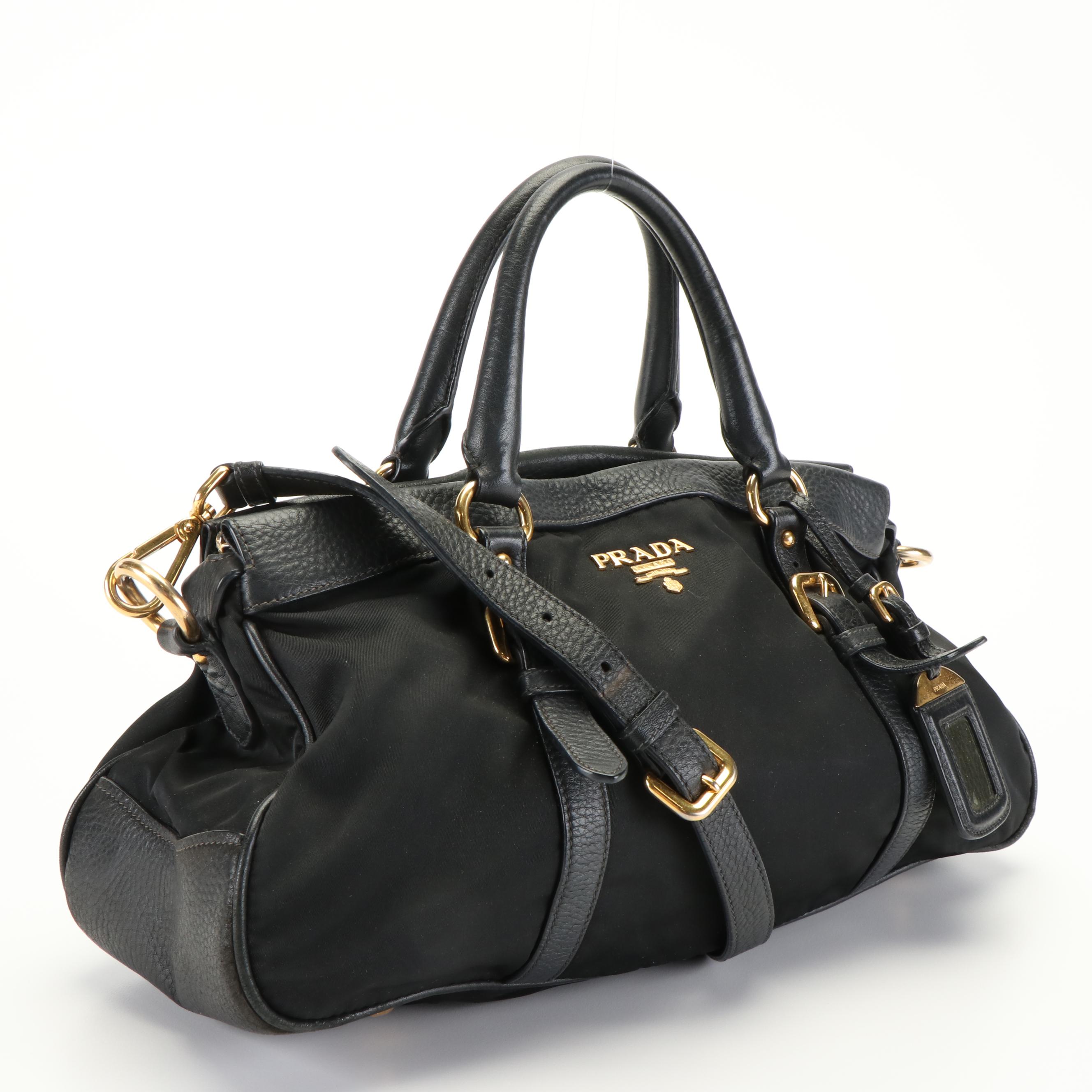 Prada Convertible Satchel in Black Tessuto Nylon with Leather Trim