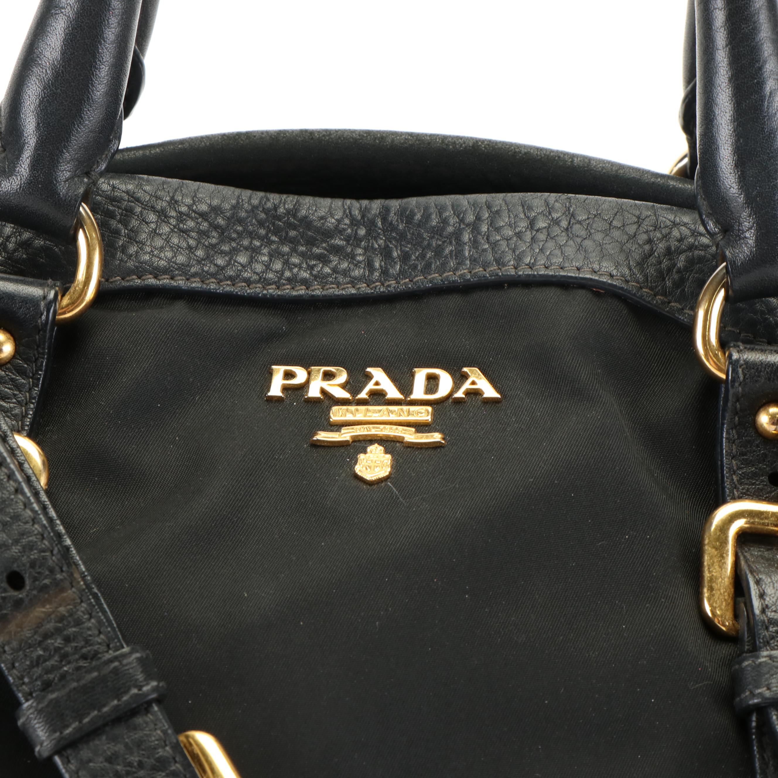Prada Convertible Satchel in Black Tessuto Nylon with Leather Trim