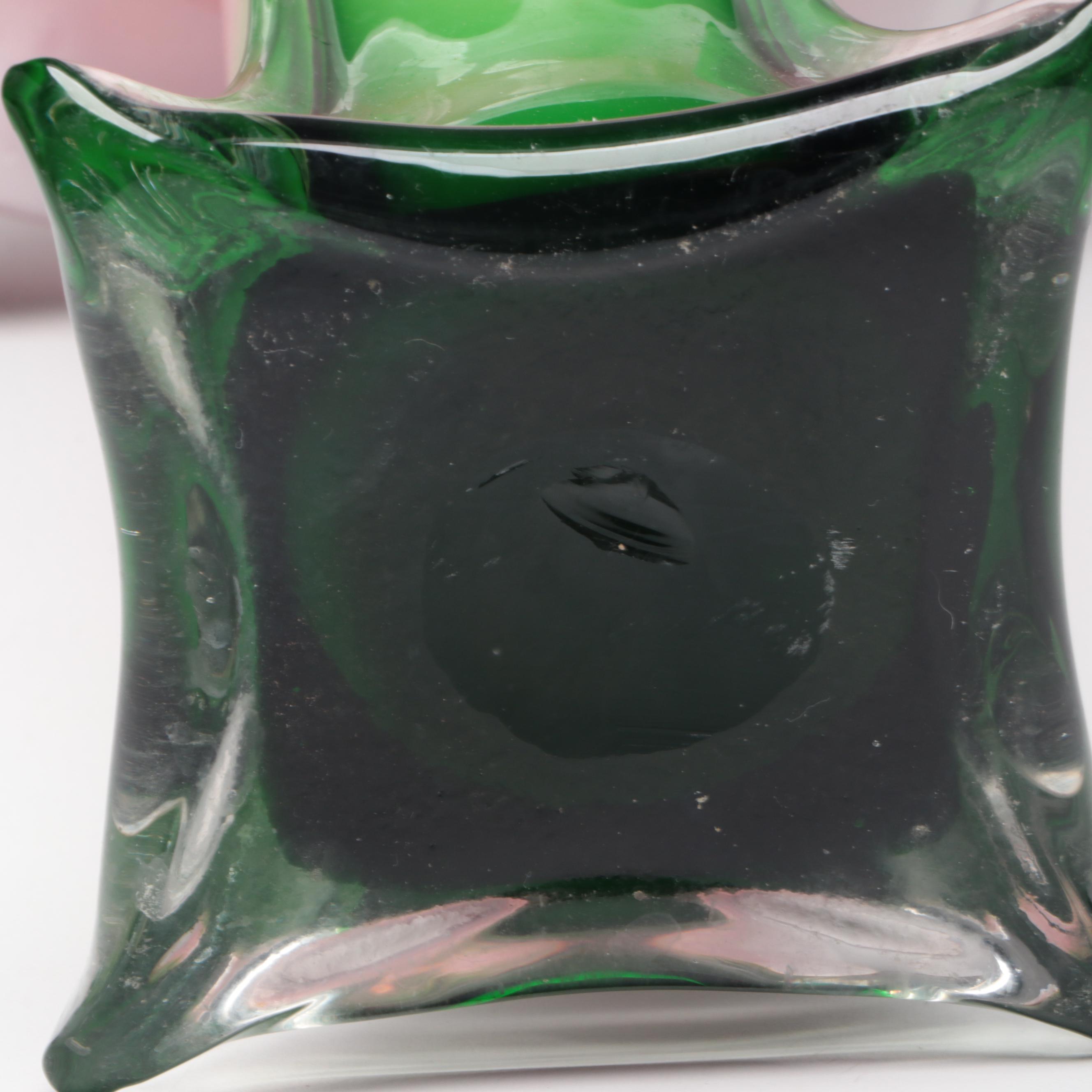 Cased and Optic Mold Blown Flower Form Art Glass Vase