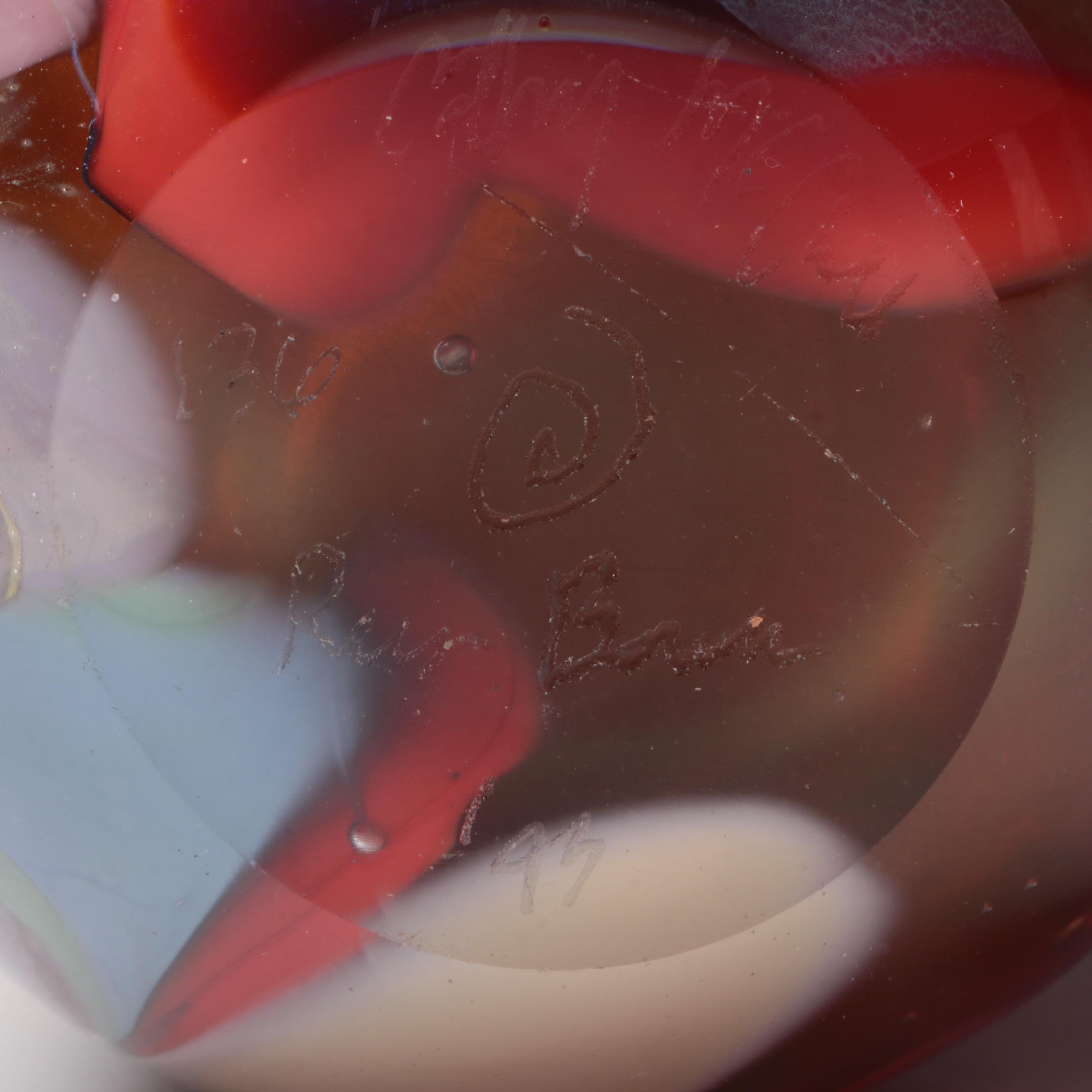 Multicolor Feathered Glass Asymmetrical Ruffled Vase, Late 20th Century