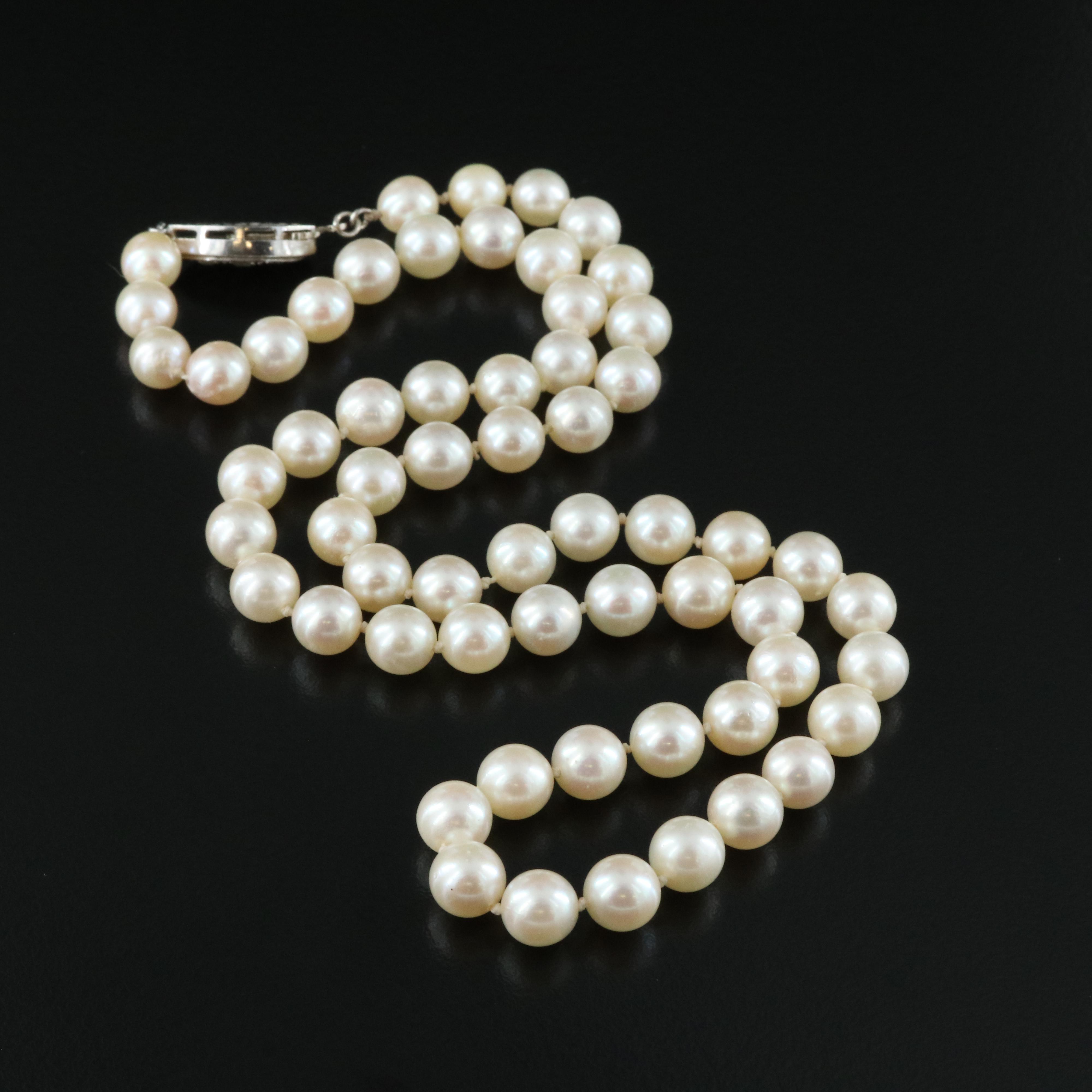 Pearl Necklace with 14K Diamond Clasp