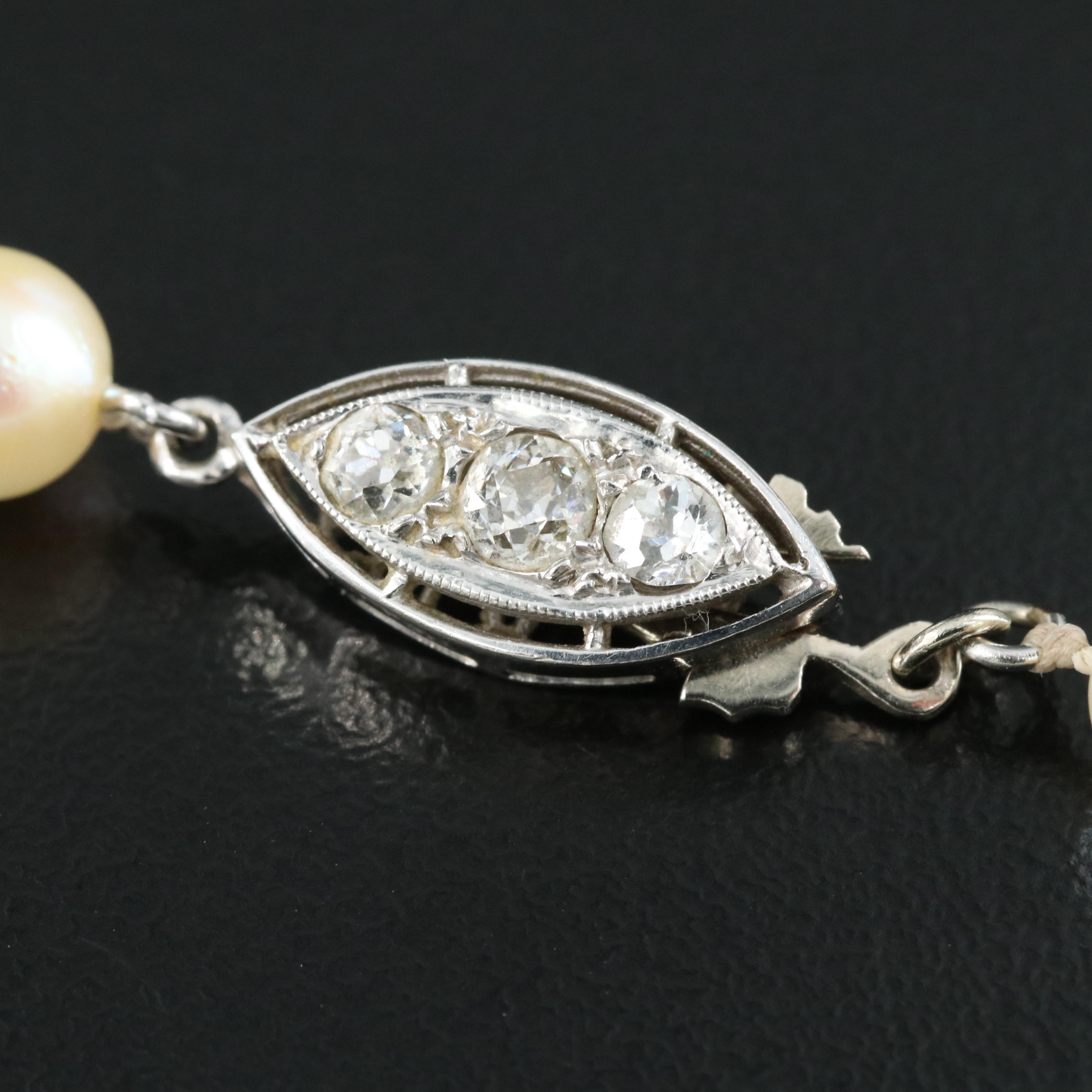 Pearl Necklace with 14K Diamond Clasp