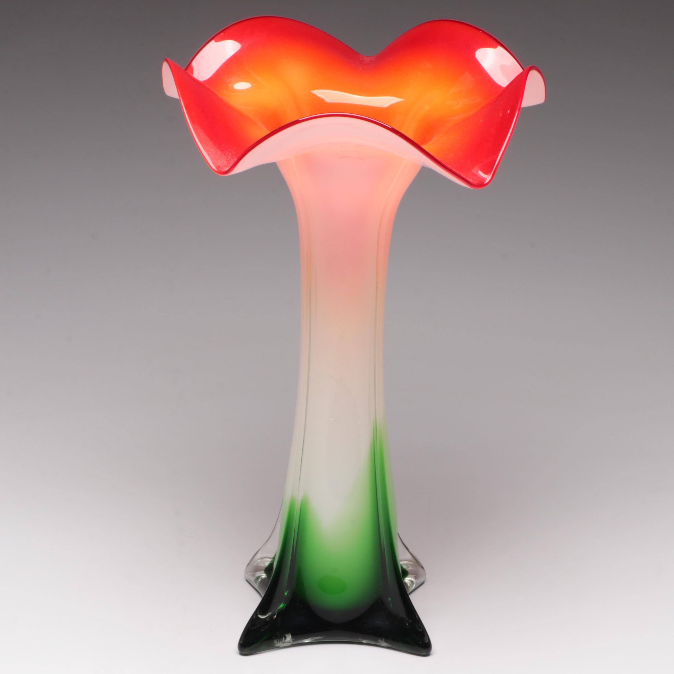 Murano Style Cased Glass Jack In The Pulpit Vase