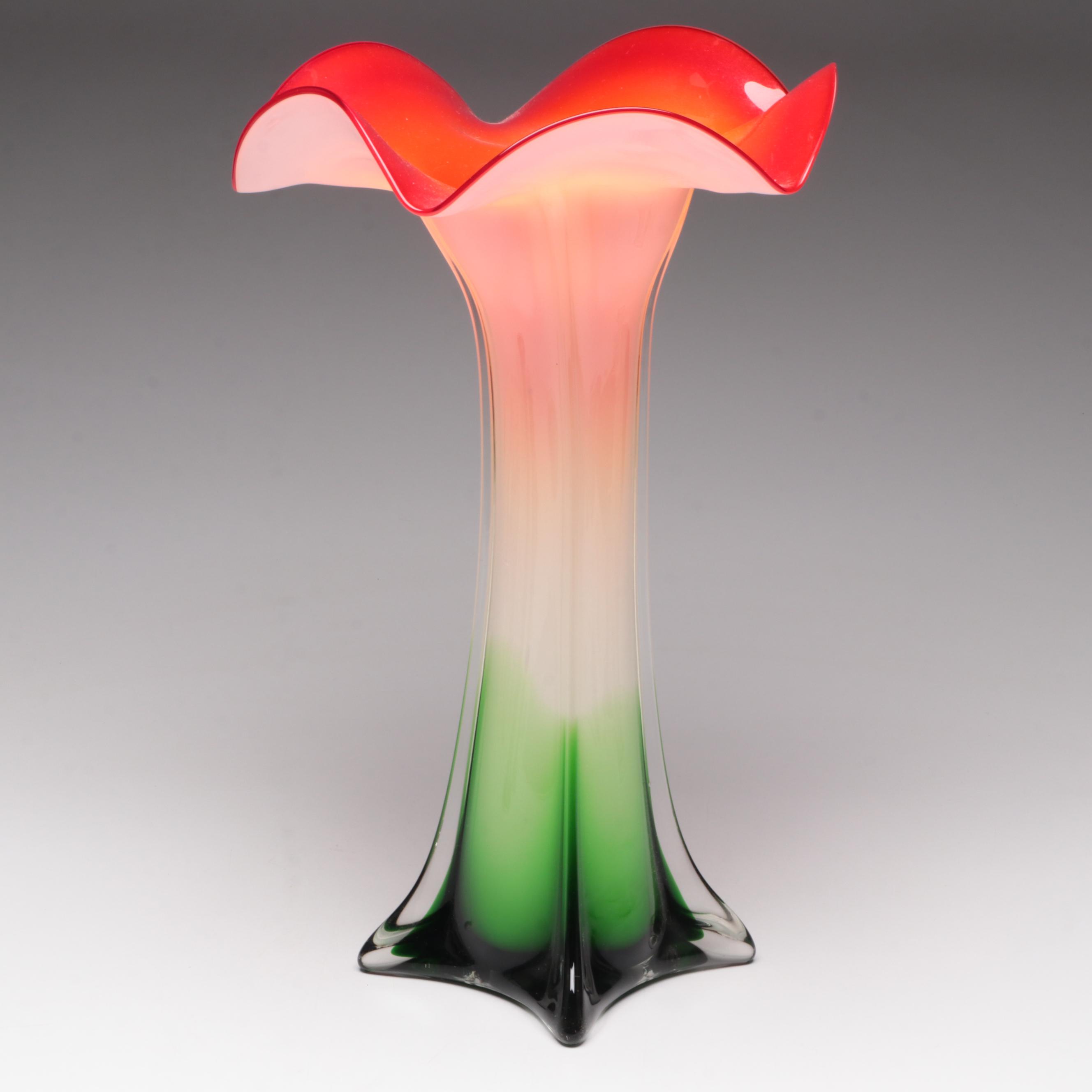 Murano Style Cased Glass Jack In The Pulpit Vase