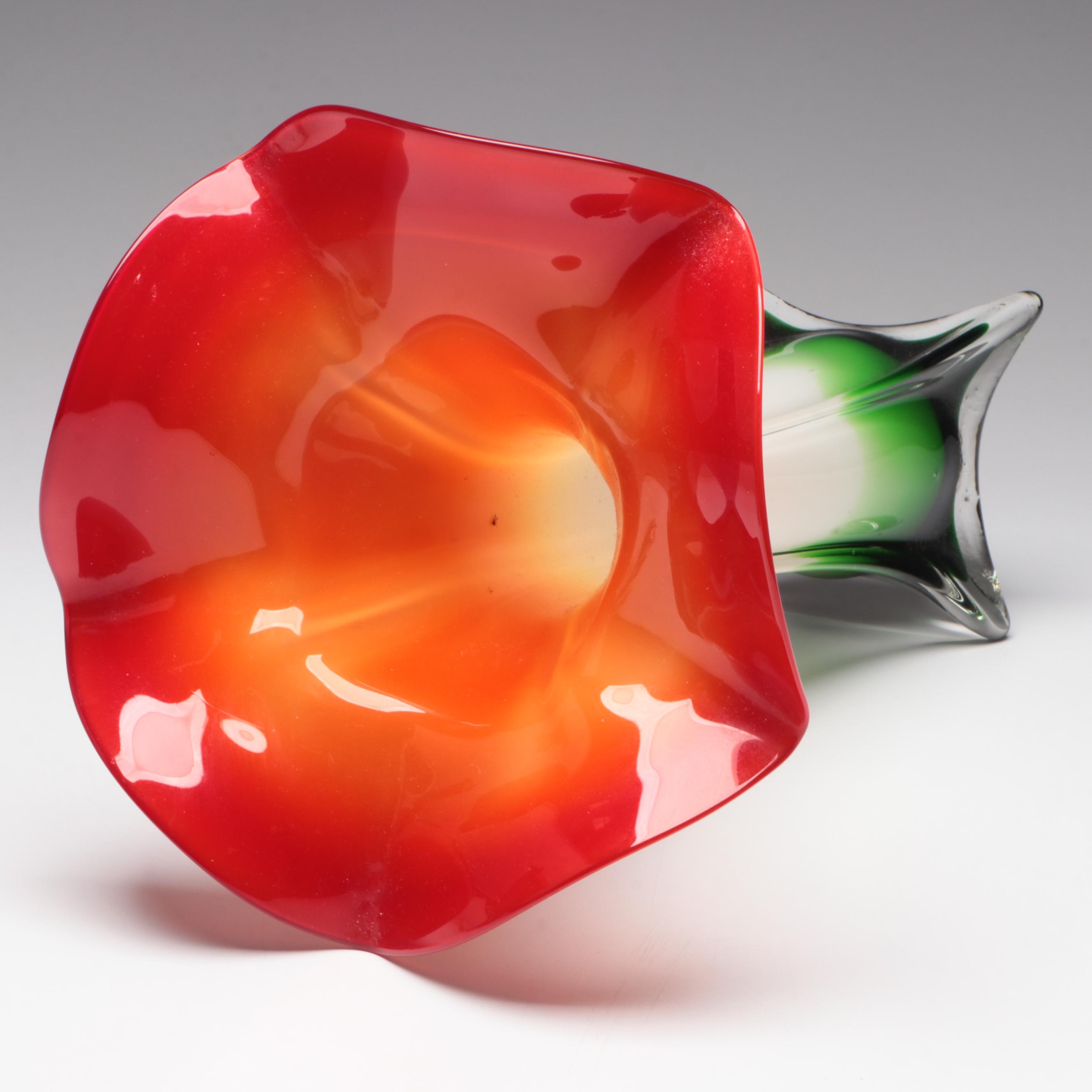 Murano Style Cased Glass Jack In The Pulpit Vase