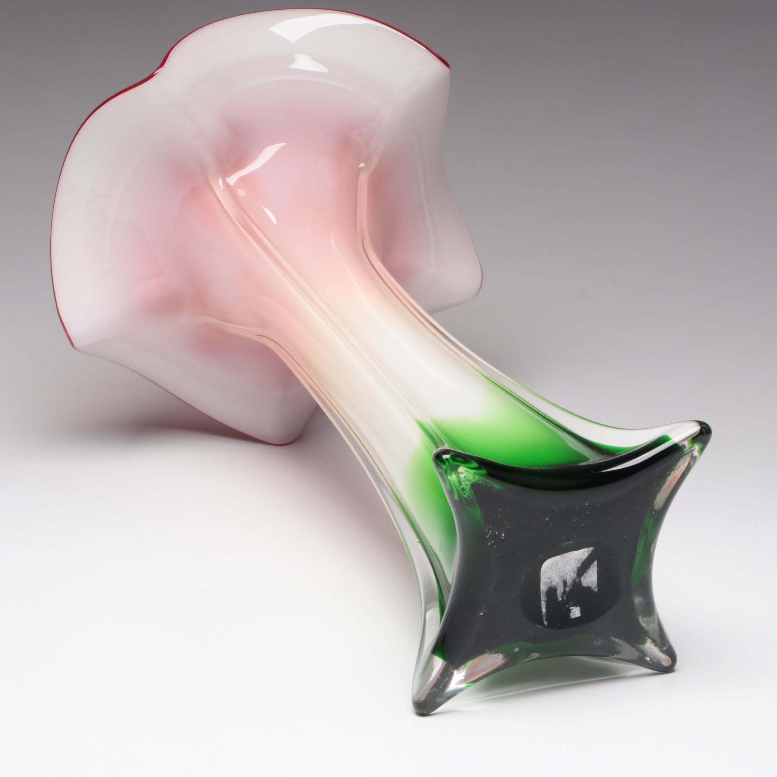 Murano Style Cased Glass Jack In The Pulpit Vase
