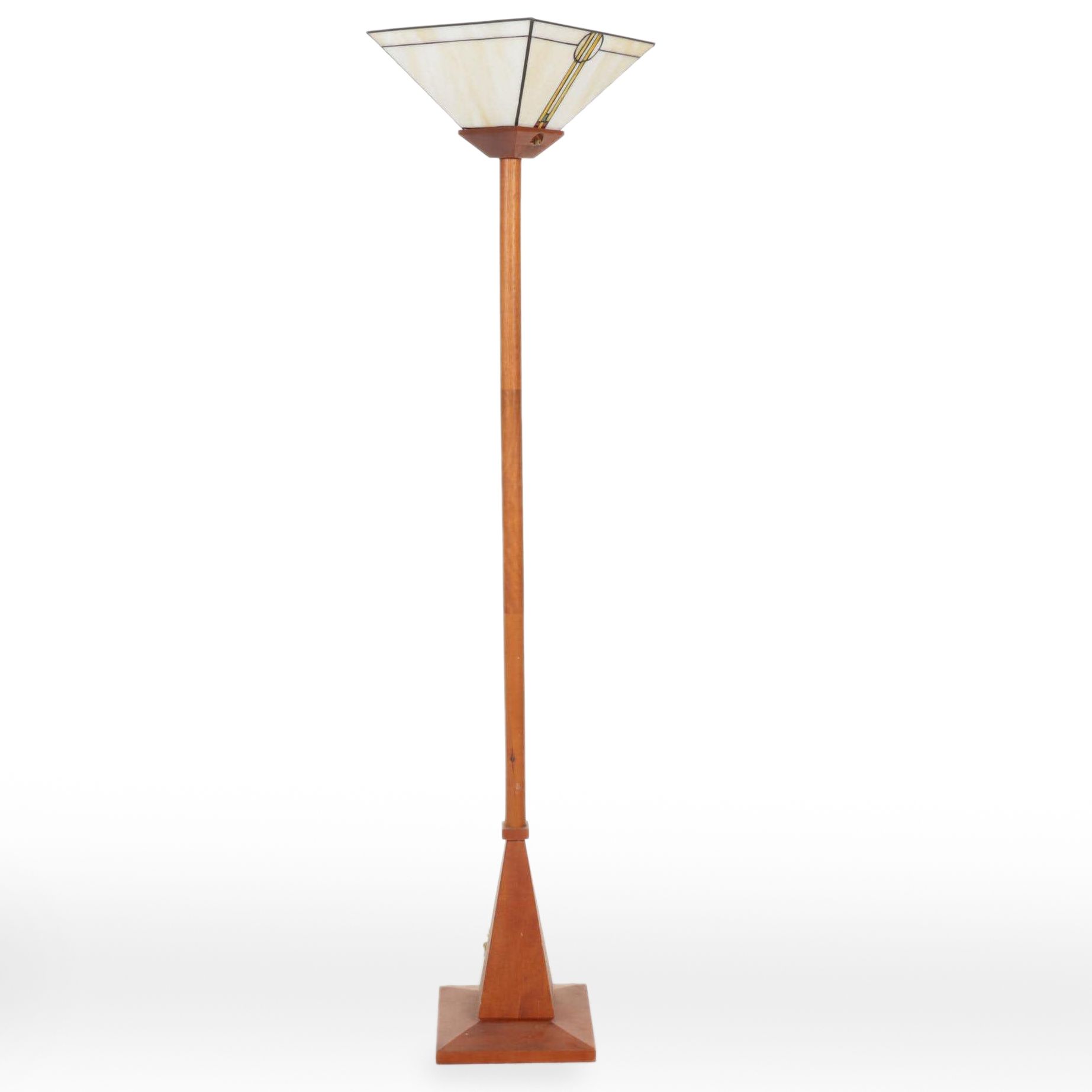 Prairie Style Wood and Acrylic Torchiere Lamp, Late 20th Century