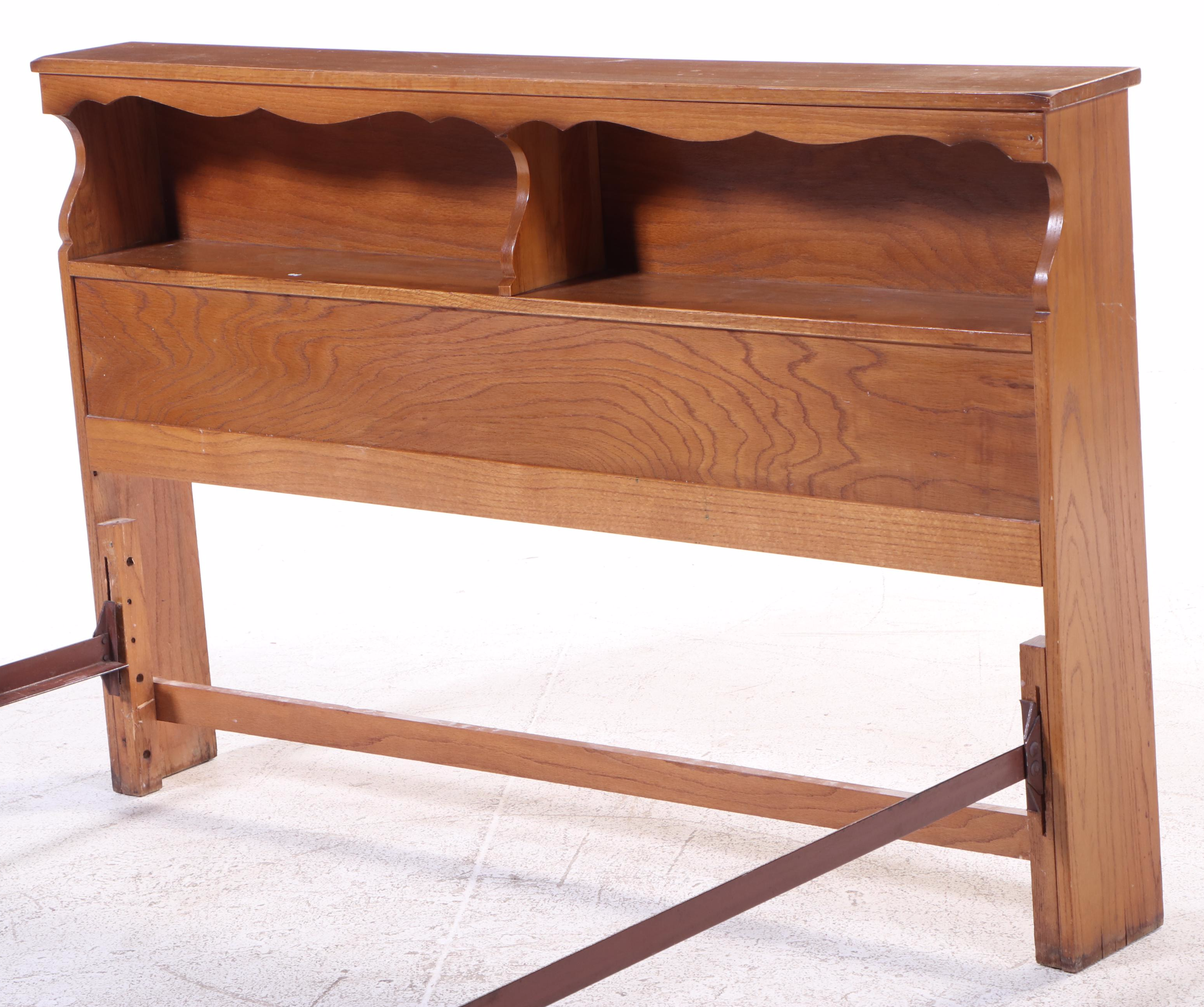 American Colonial Style Oak Full Bed Frame with Nighstand