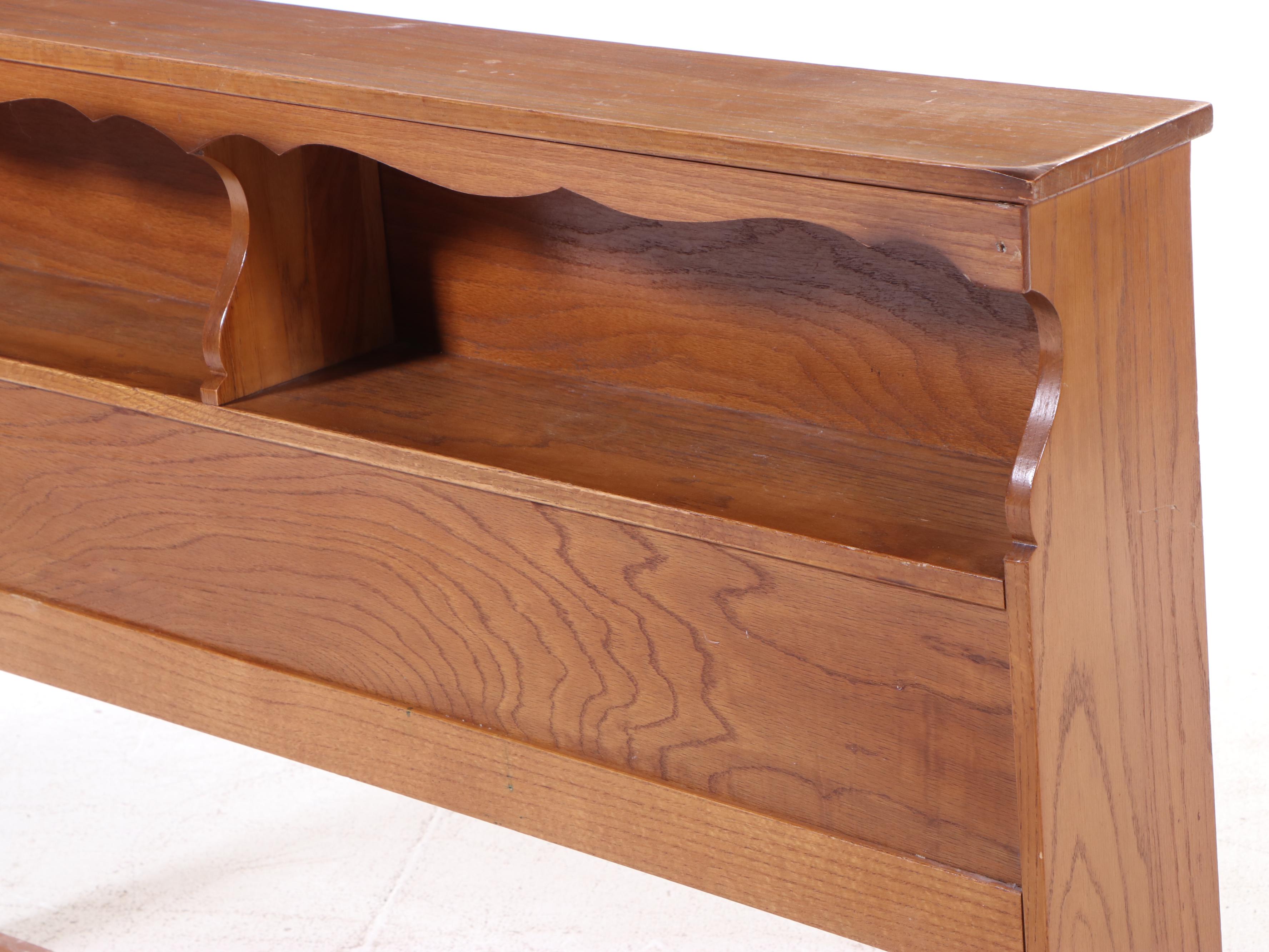 American Colonial Style Oak Full Bed Frame with Nighstand