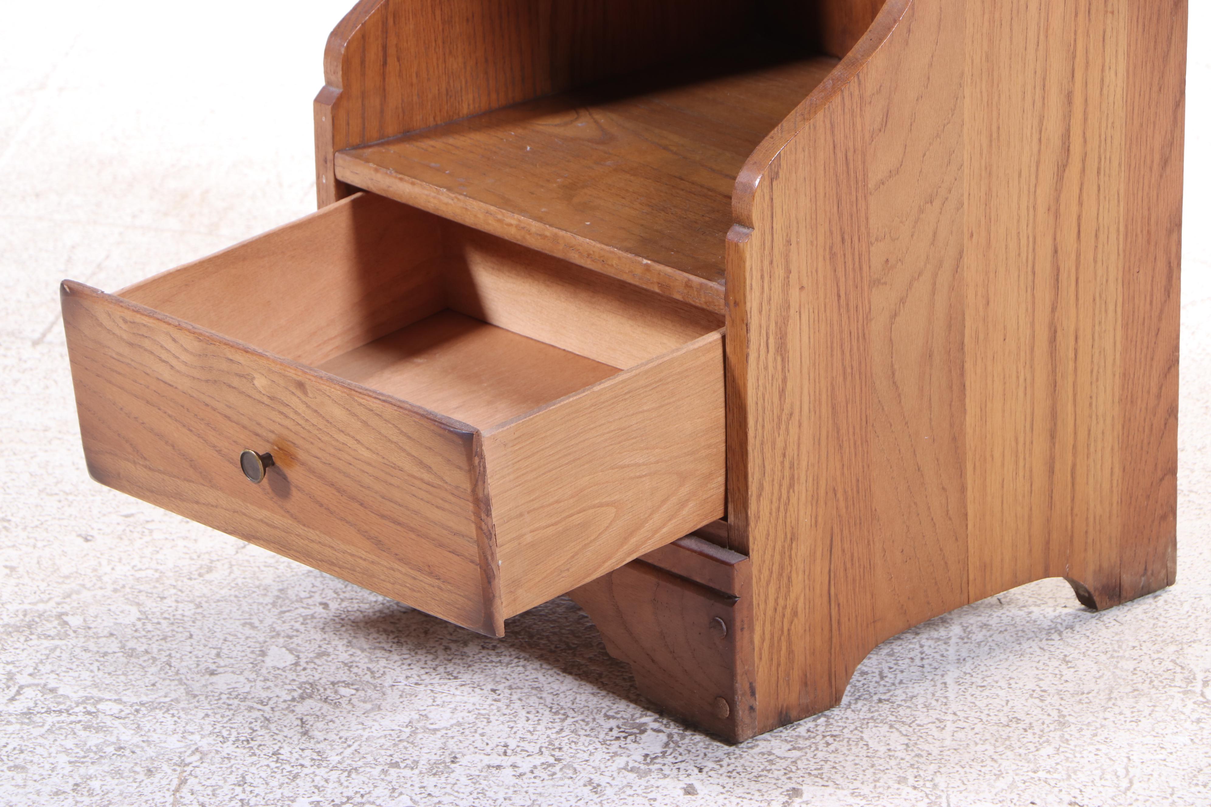 American Colonial Style Oak Full Bed Frame with Nighstand