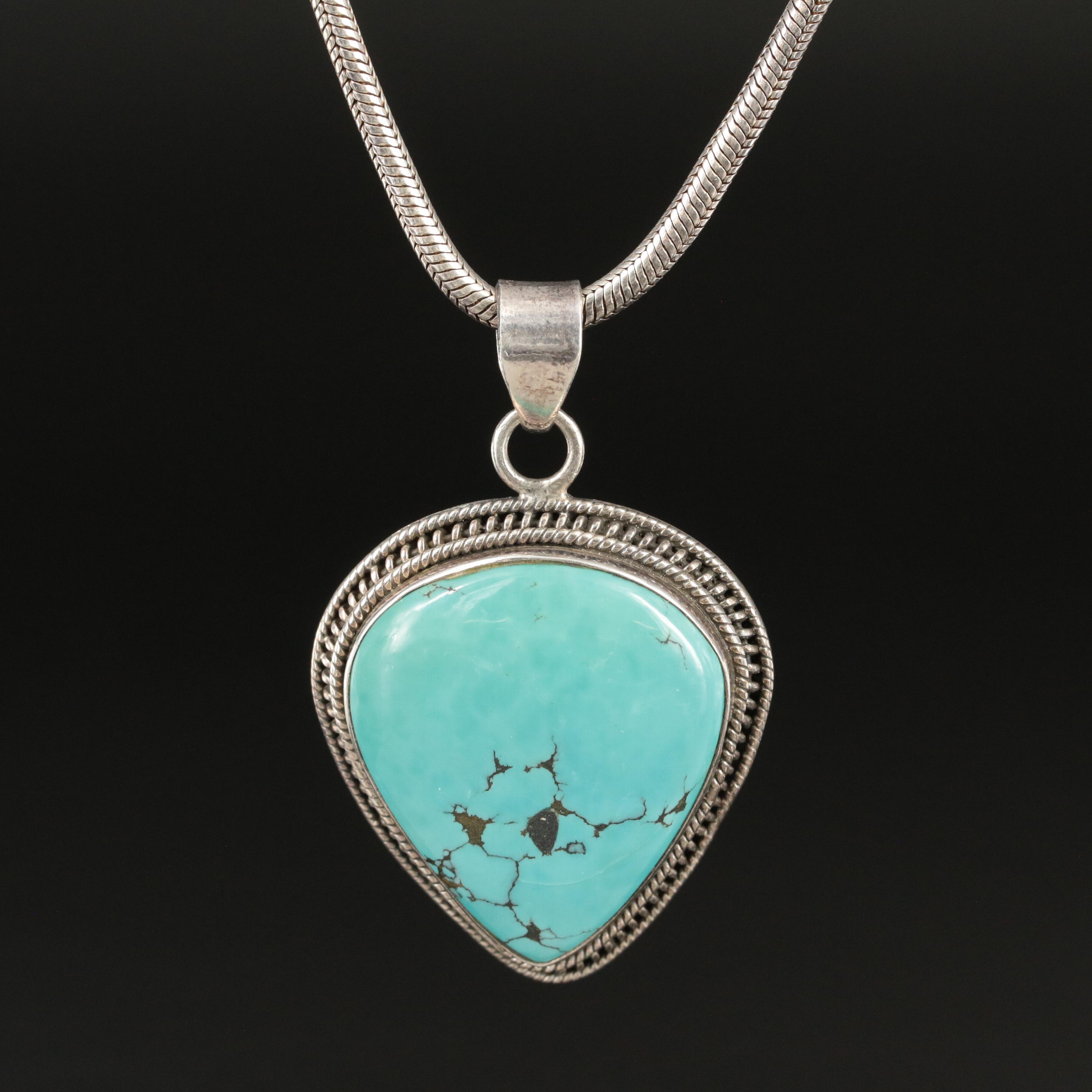 Southwestern Sterling Turquoise Pendant Necklace