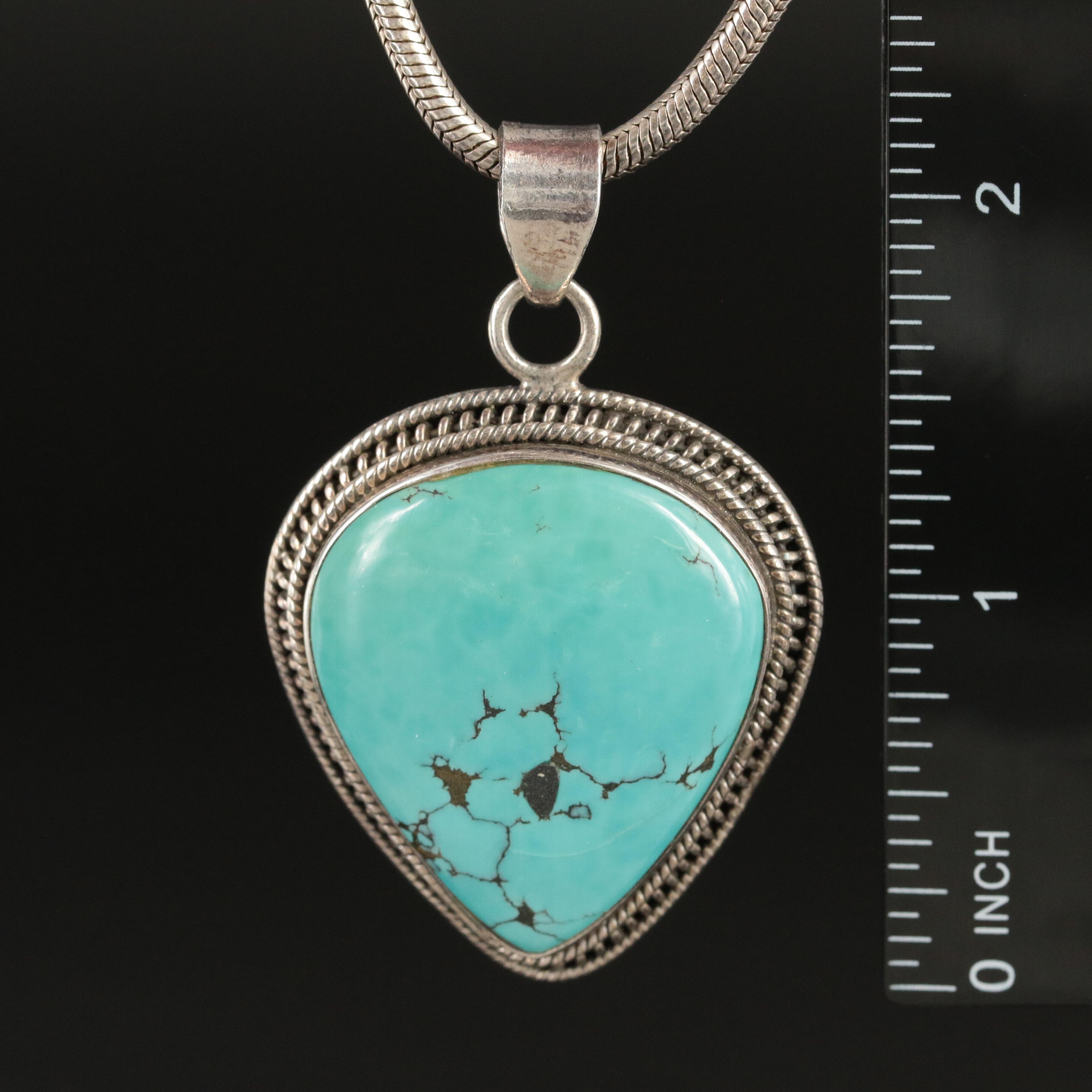 Southwestern Sterling Turquoise Pendant Necklace