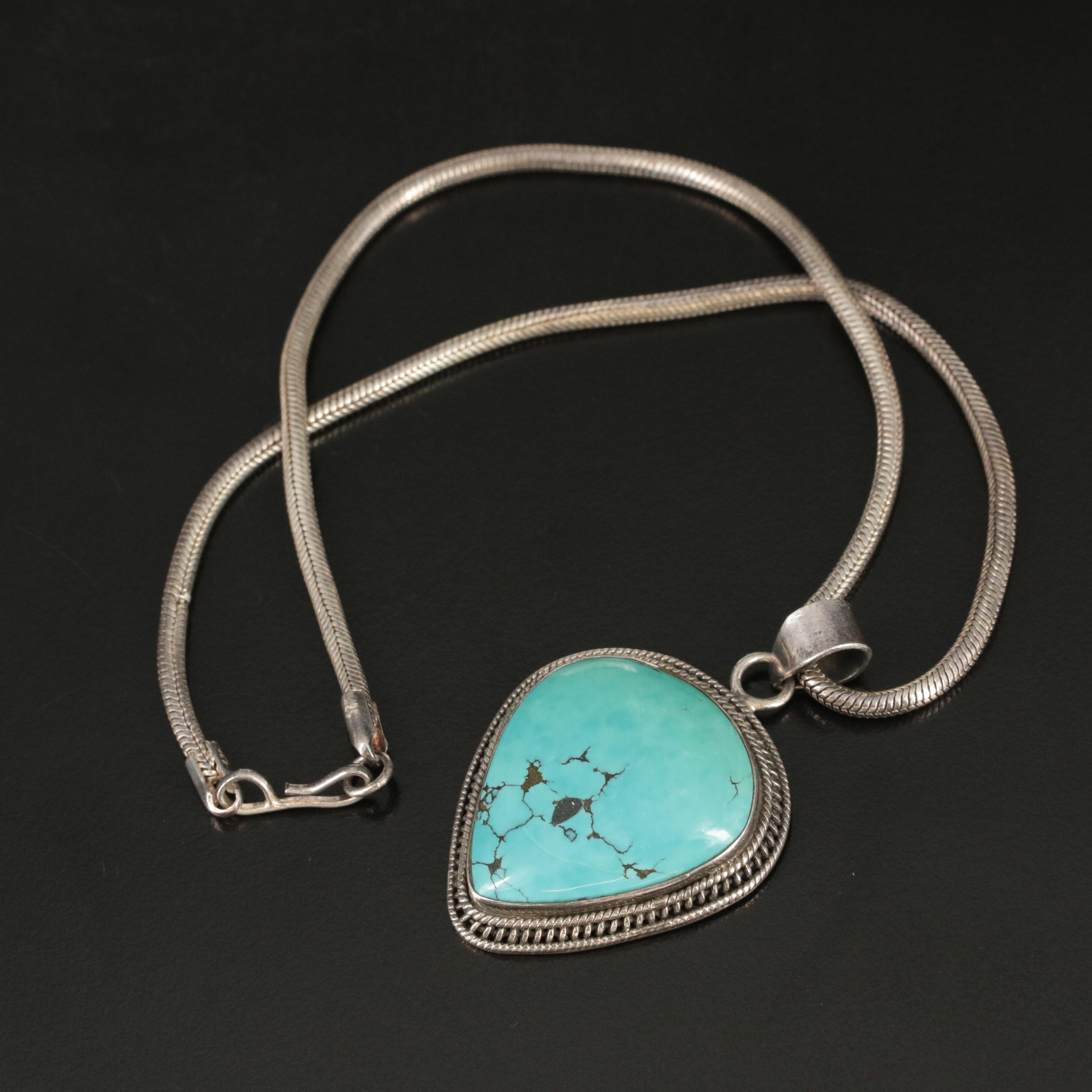 Southwestern Sterling Turquoise Pendant Necklace