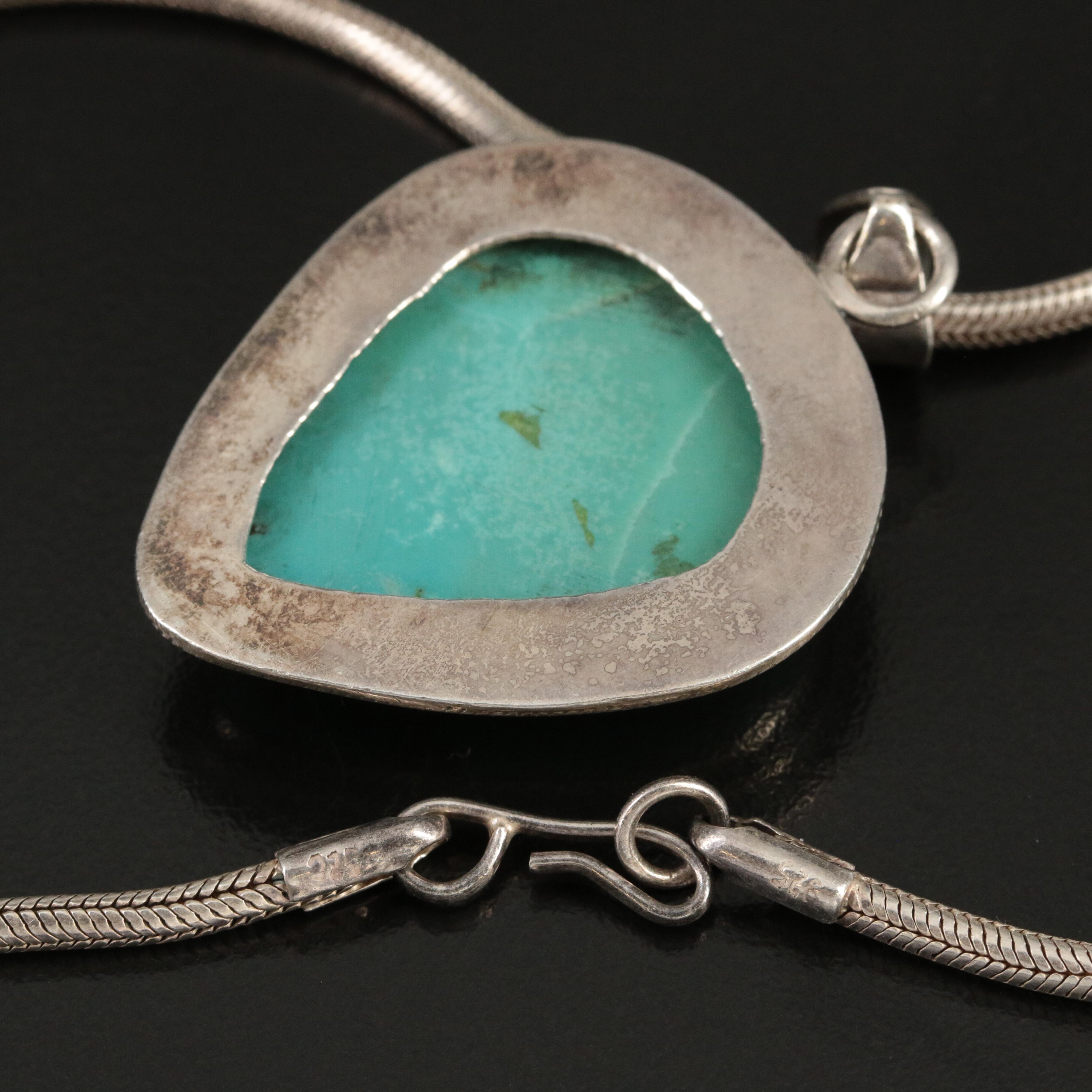 Southwestern Sterling Turquoise Pendant Necklace