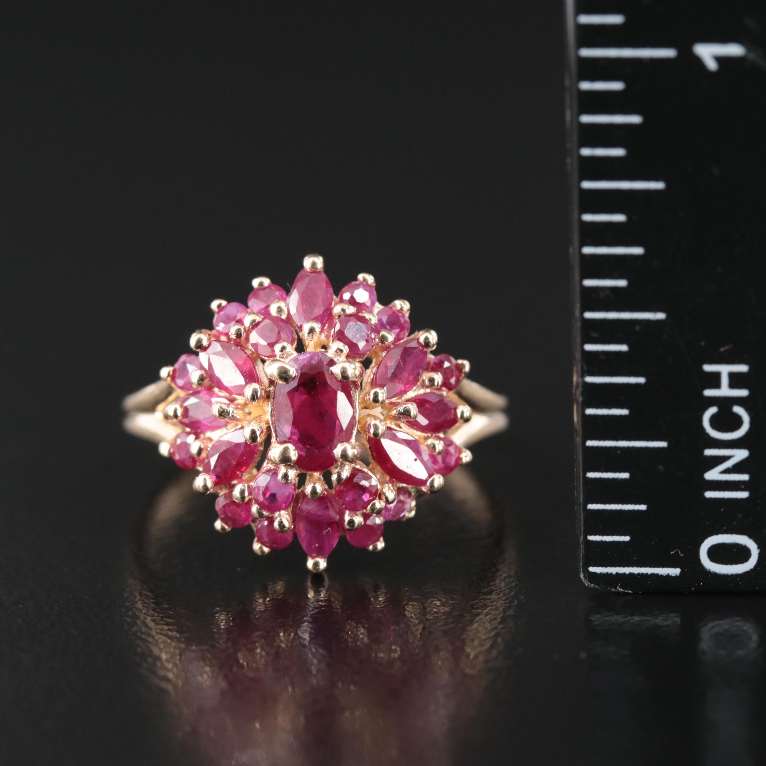 10K Ruby Cluster Ring