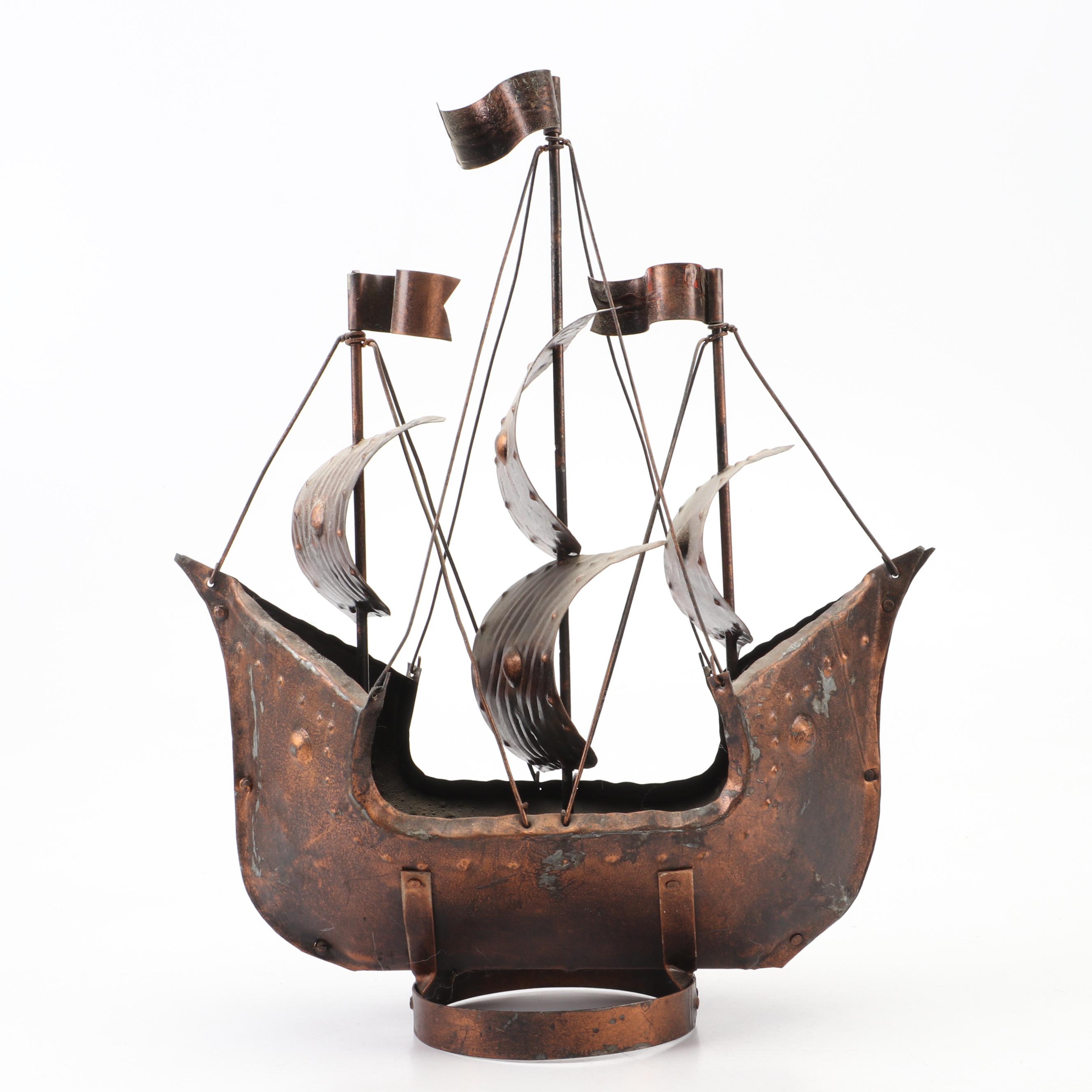 Copper Paddle Boat Music Box and Toned Metal Galleon